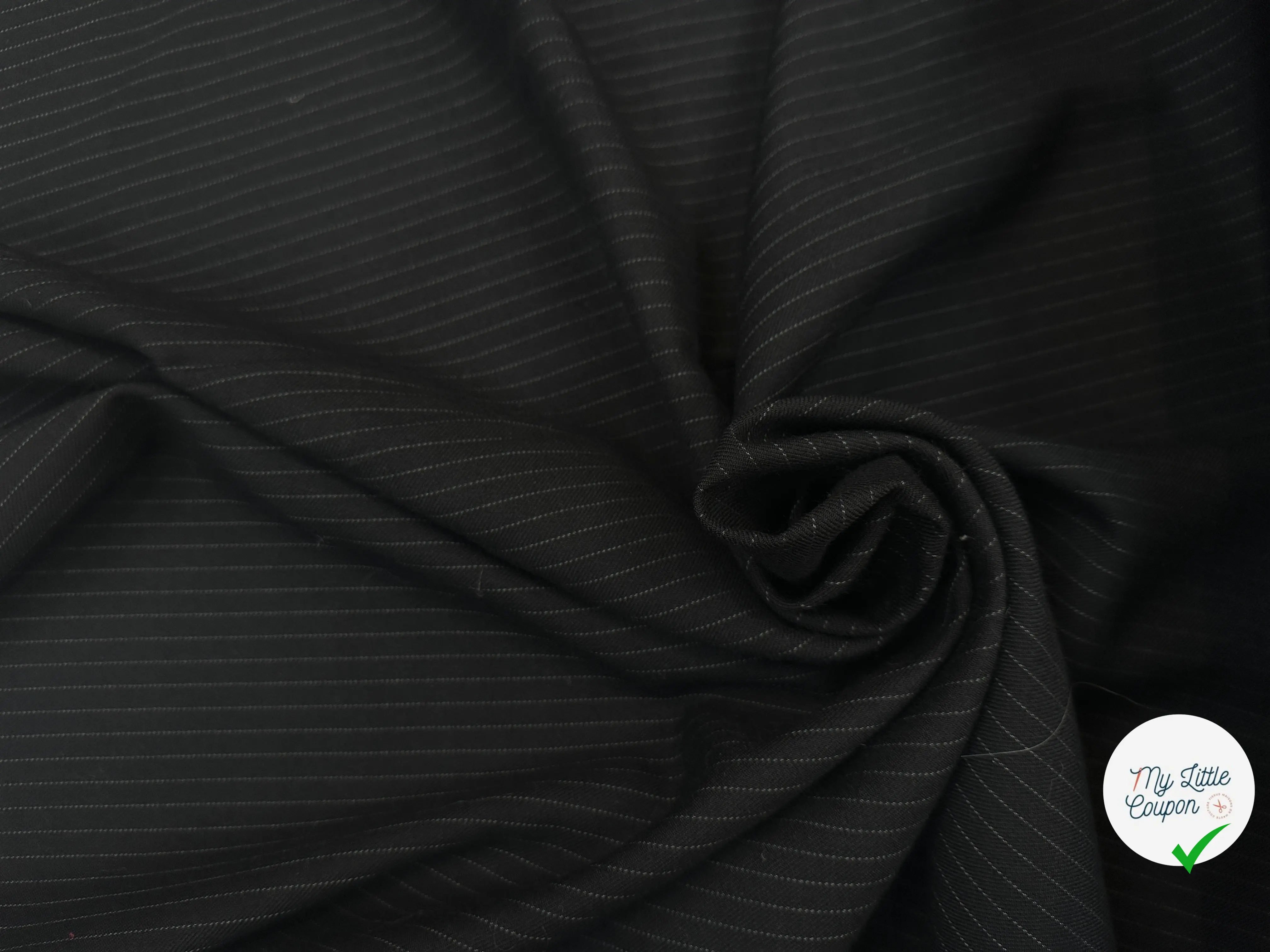 GABARDINE PURE LAINE NOIRE PIN STRIPES GRIS MLC INTERN