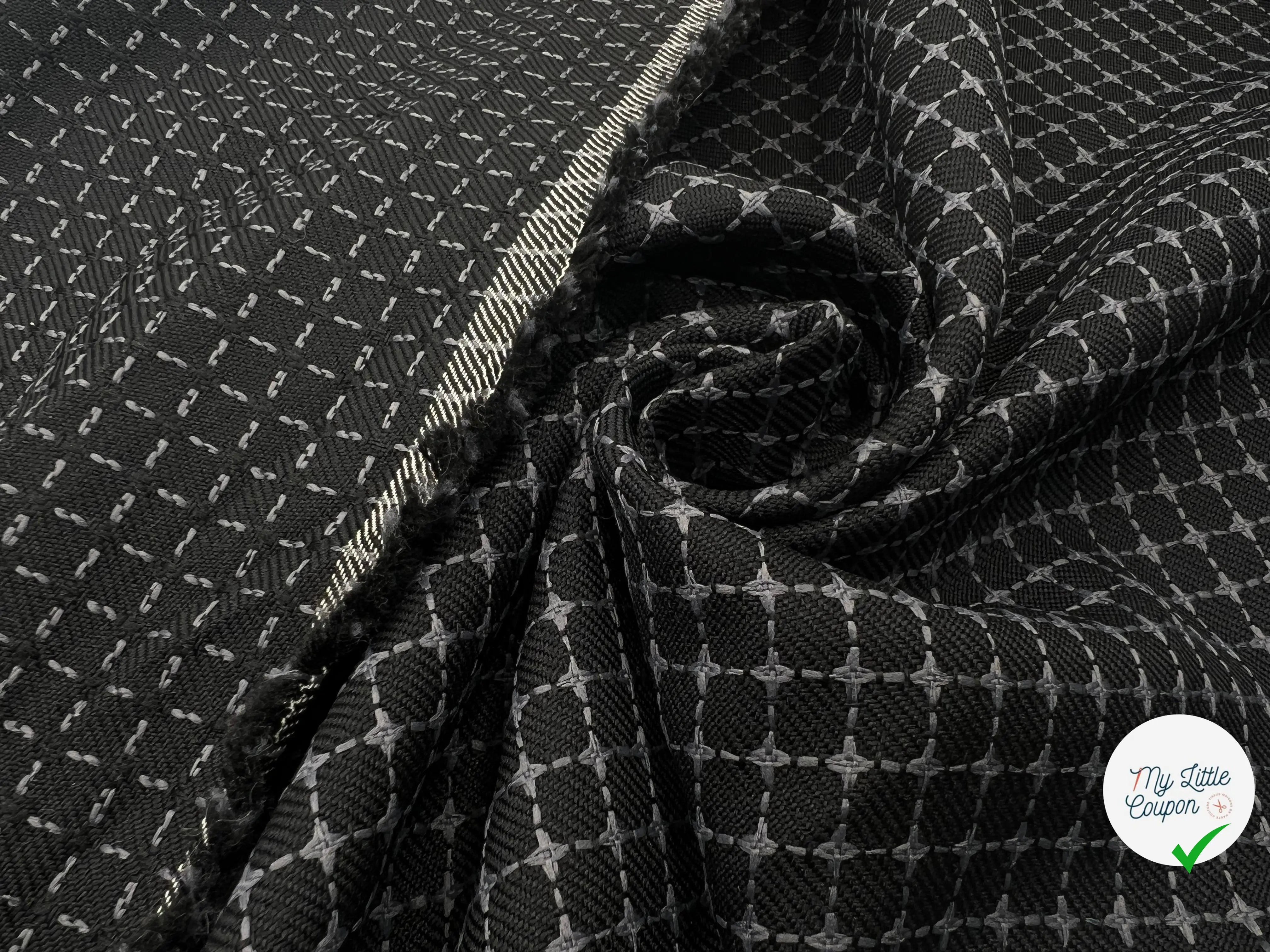 GABARDINE REBRODEE DE CARREAUX GRIS ANTHRACITE - My Little Coupon - tissu - coudre