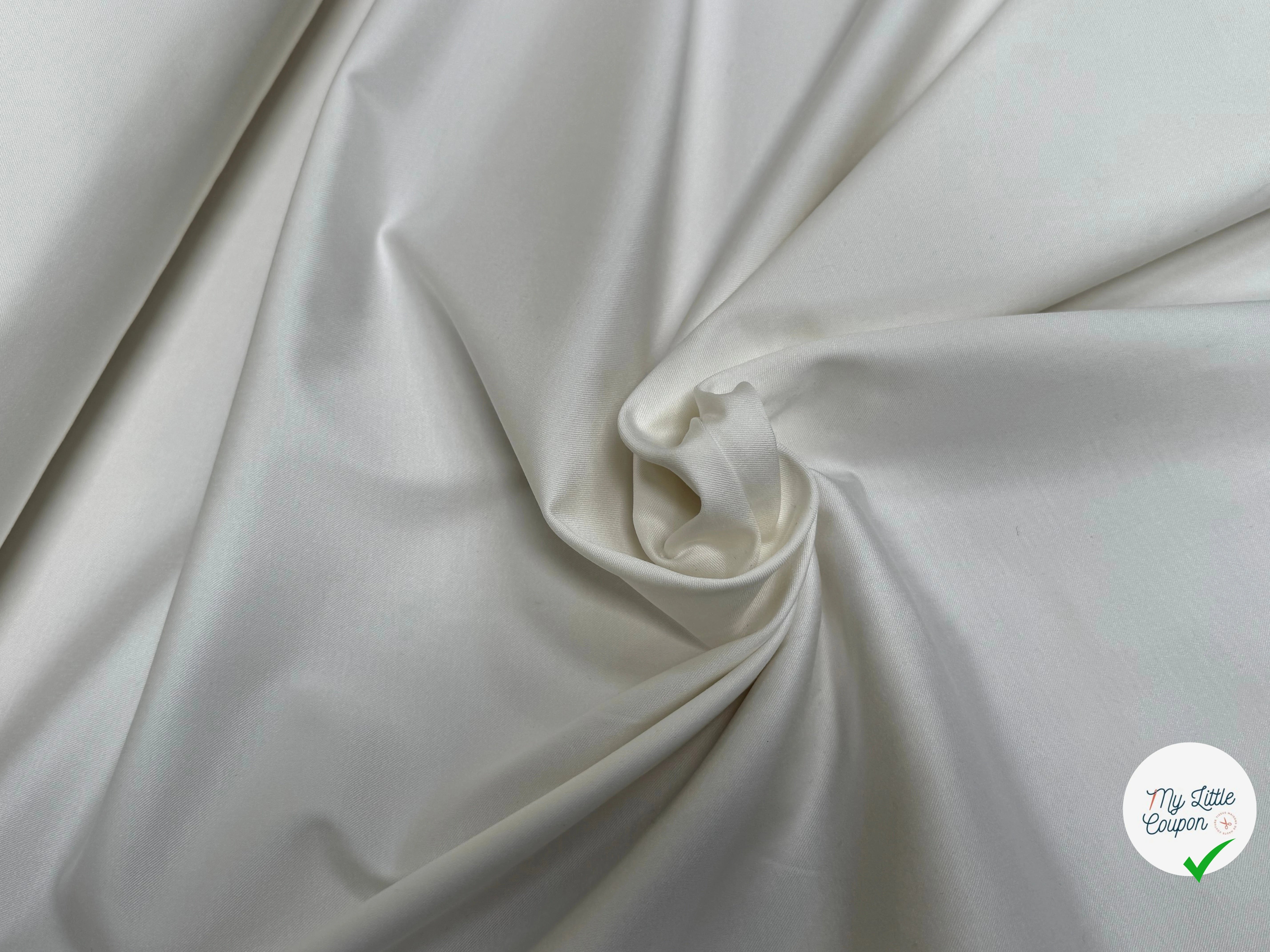 GABARDINE SATINÉE DE COTON TENUE SUBLIME TRÈS FINEMENT SERGÉE BLANC CASSÉ - My Little Coupon