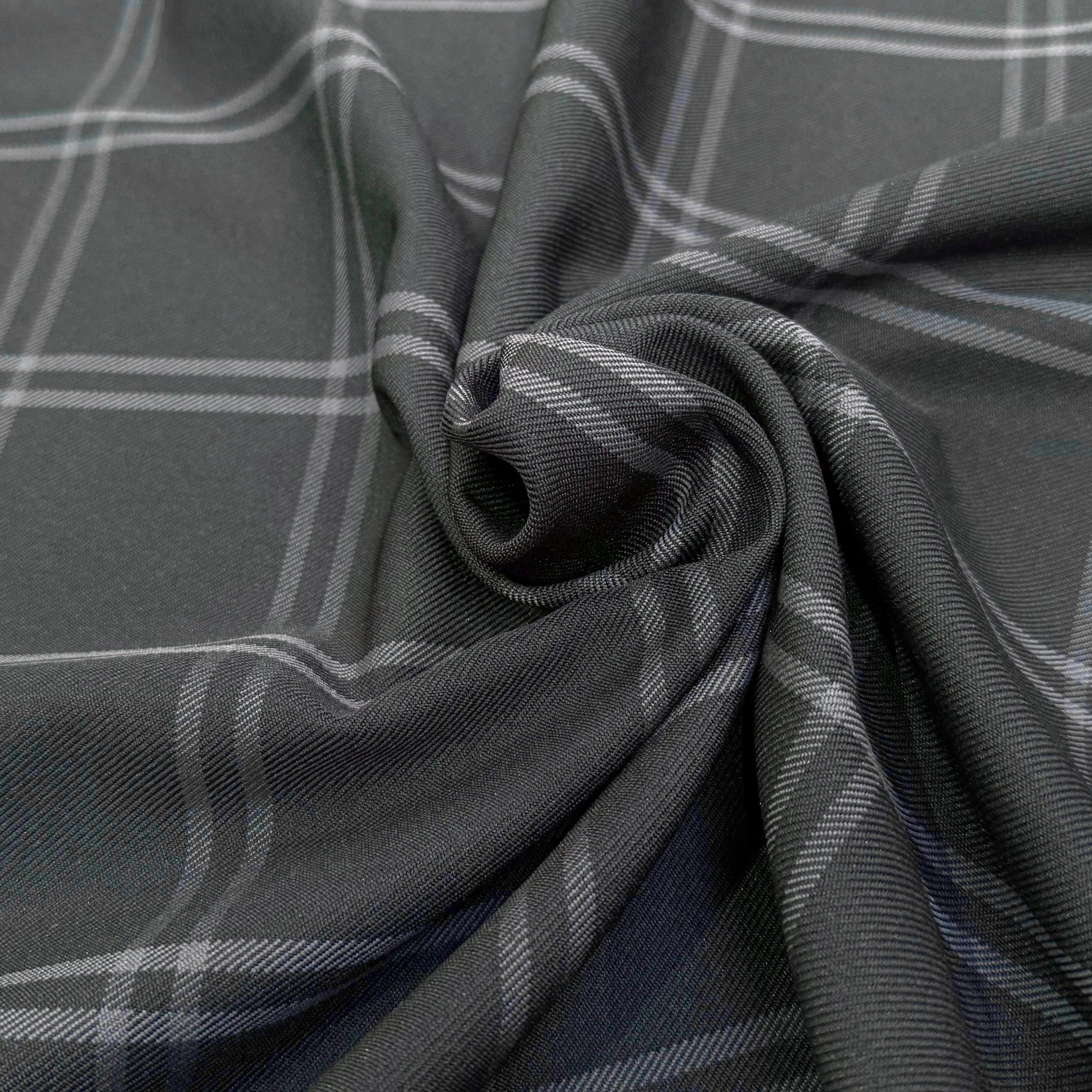 GABARDINE SERGÉE LOURDE NOIRE À CARREAUX RAYURES GRISE - My Little Coupon