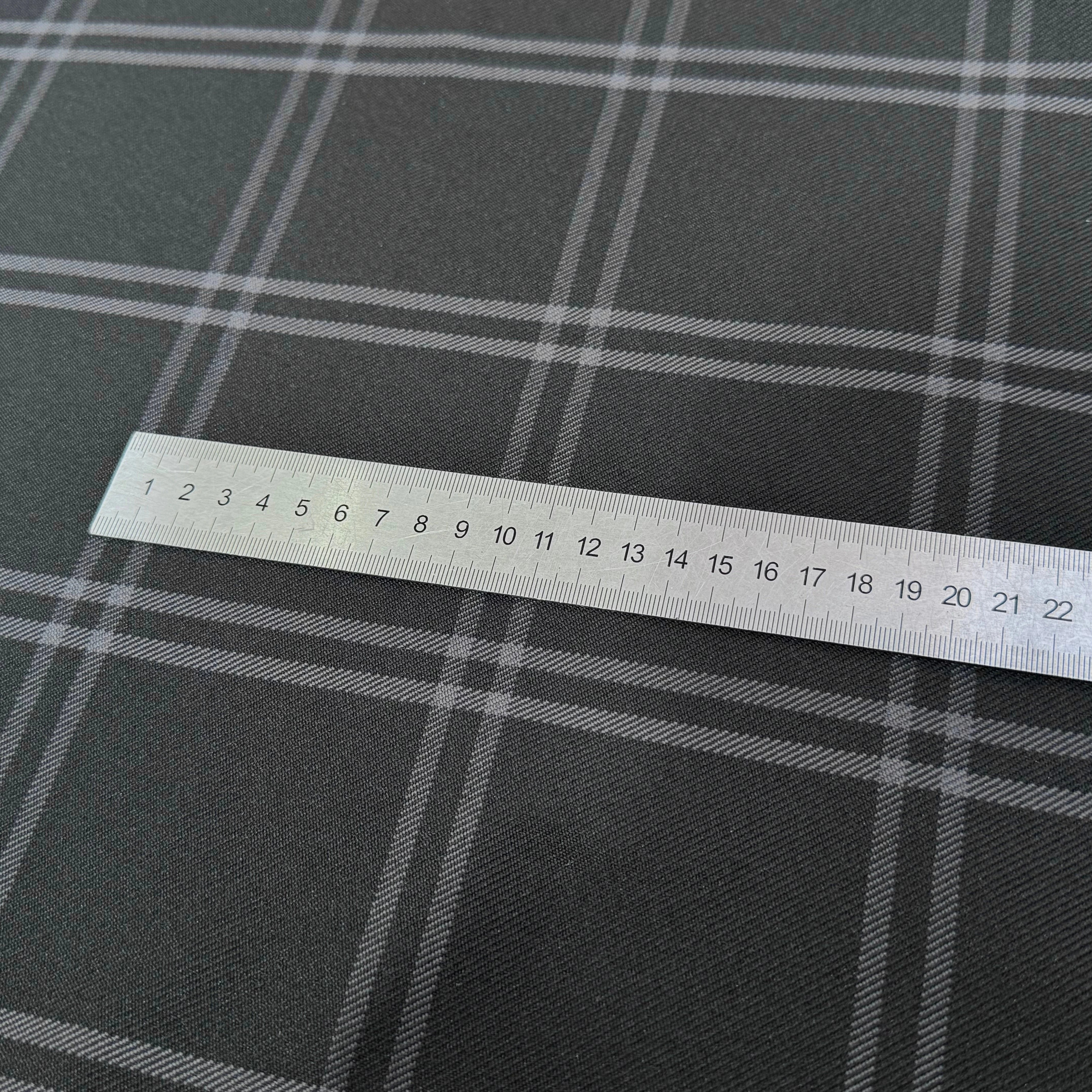 GABARDINE SERGÉE LOURDE NOIRE À CARREAUX RAYURES GRISE - My Little Coupon