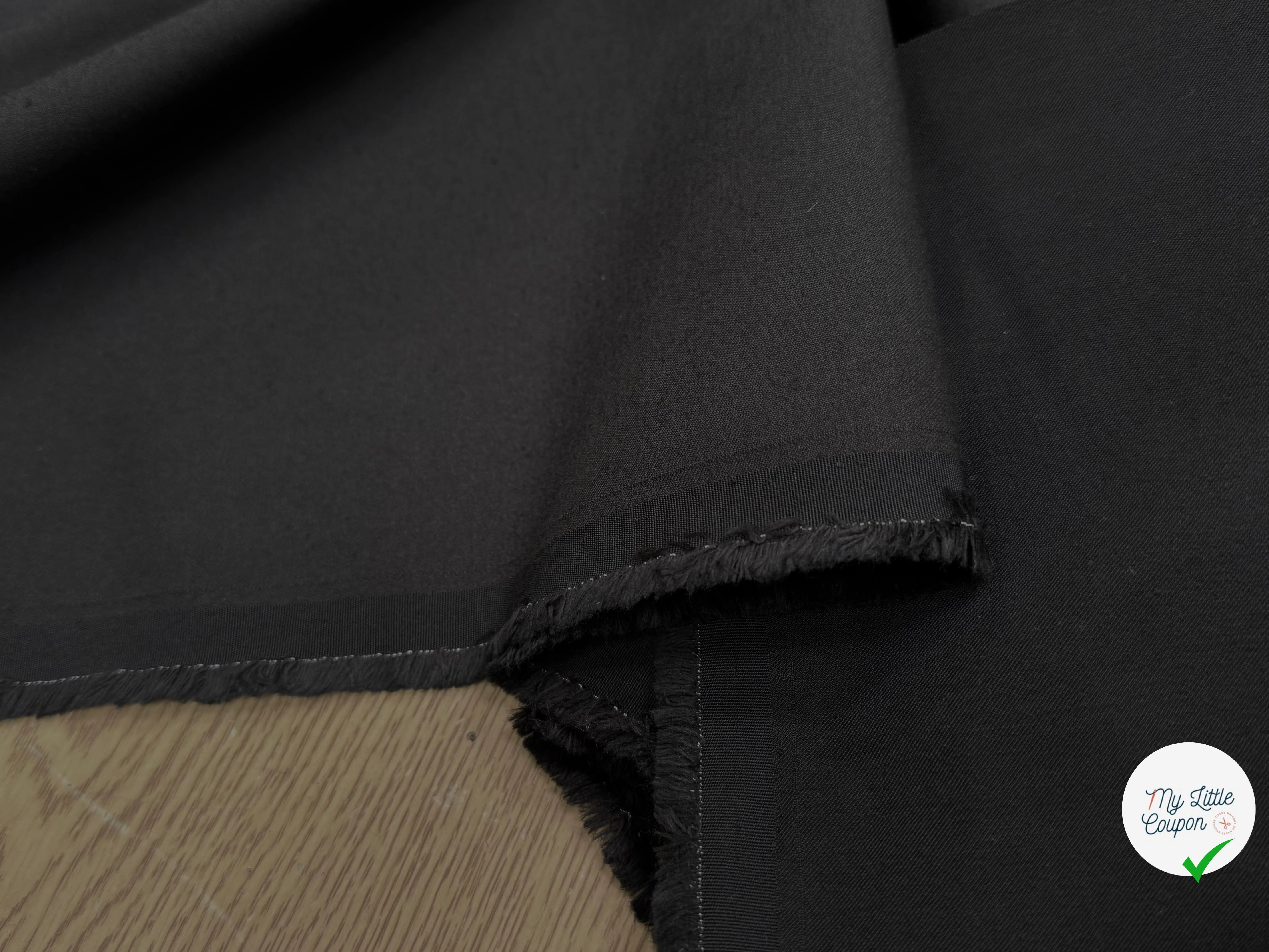 GABARDINE STRETCH POLYVISCOSE UNI GRATTÉE NOIR - My Little Coupon