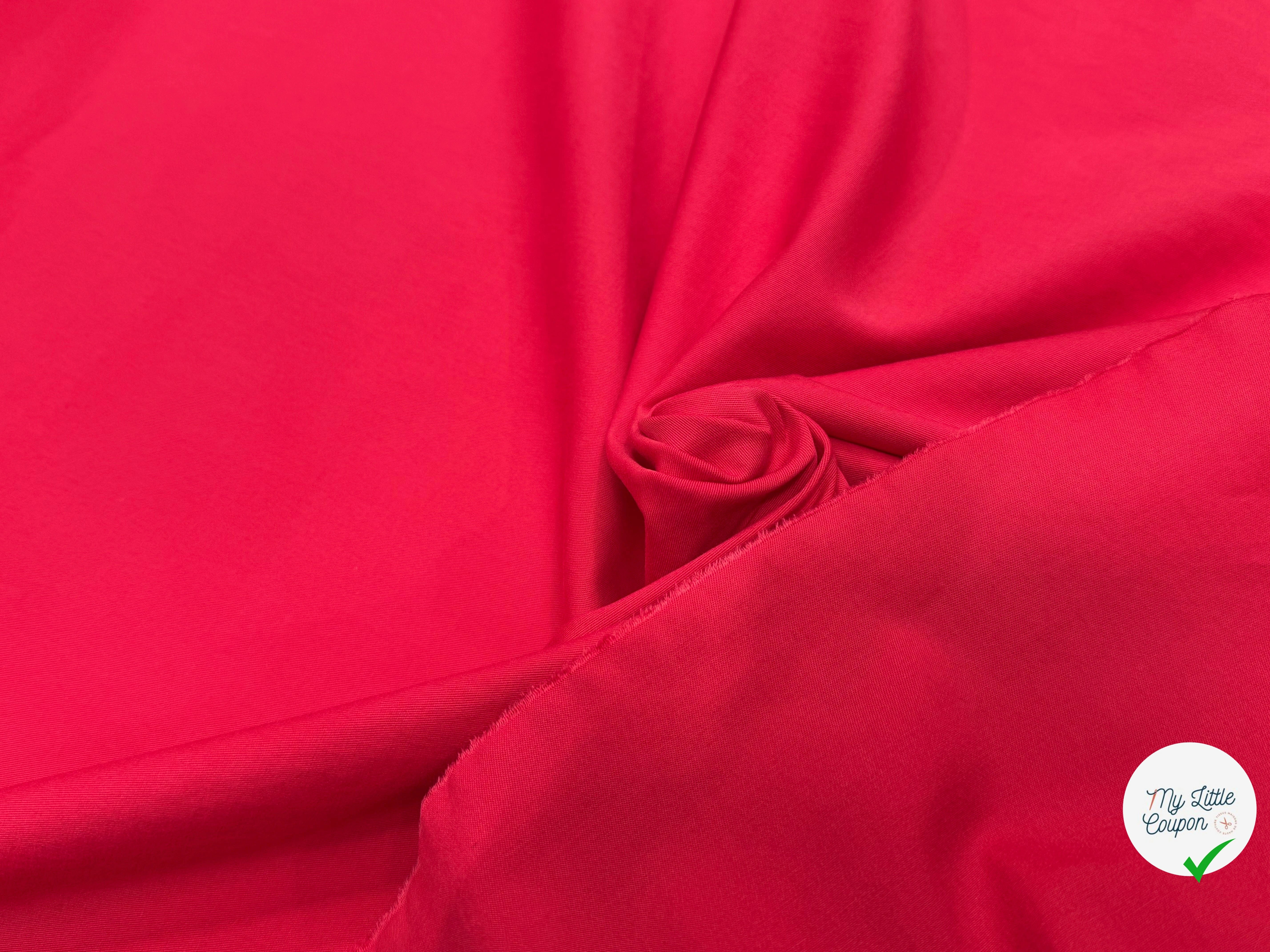 GABRDINE DE COTON ULTRA STRETCH LÉGÈREMENT STRIÉE ROUGE PAMPLEMOUSSE - My Little Coupon