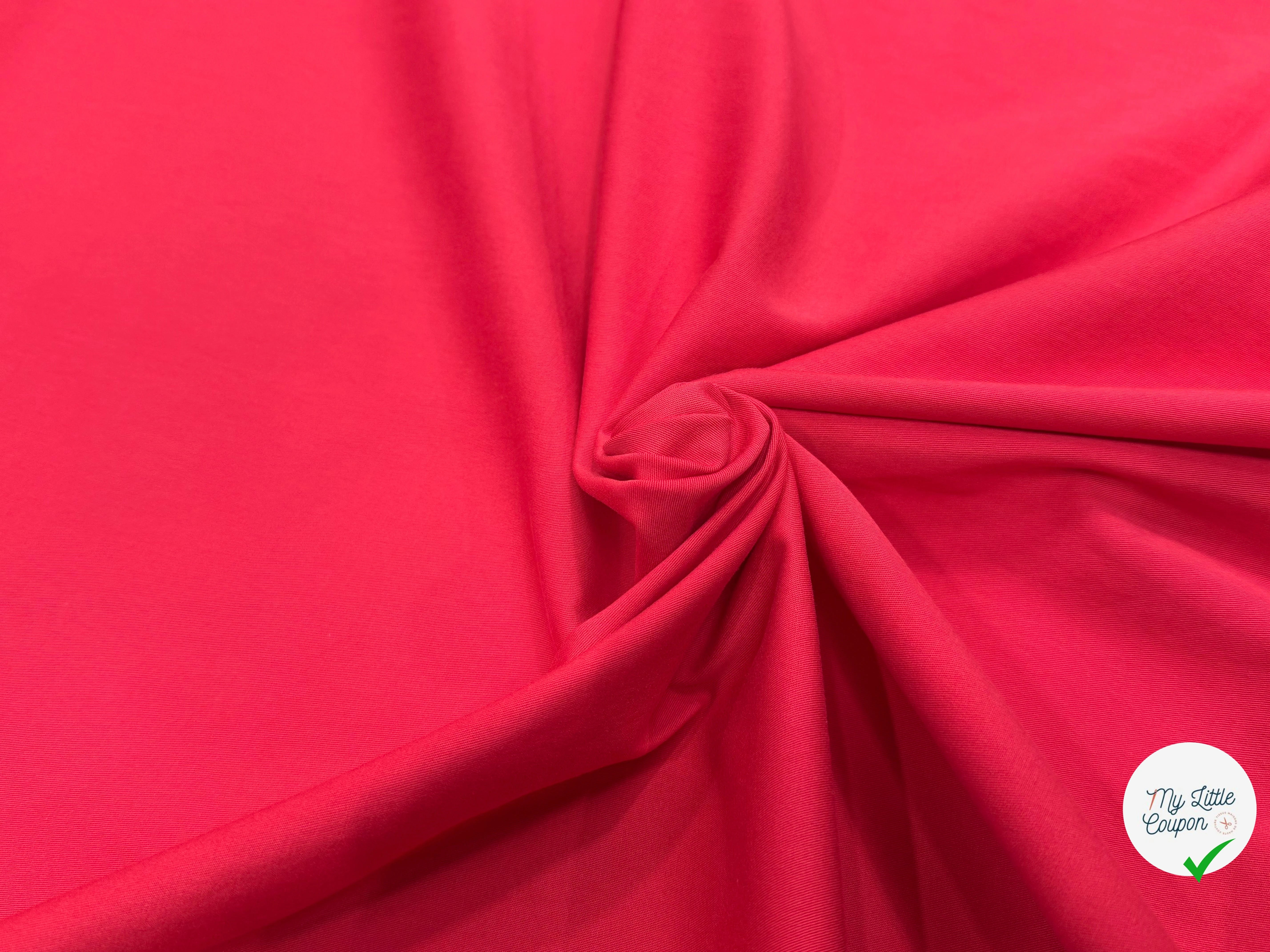 GABRDINE DE COTON ULTRA STRETCH LÉGÈREMENT STRIÉE ROUGE PAMPLEMOUSSE - My Little Coupon
