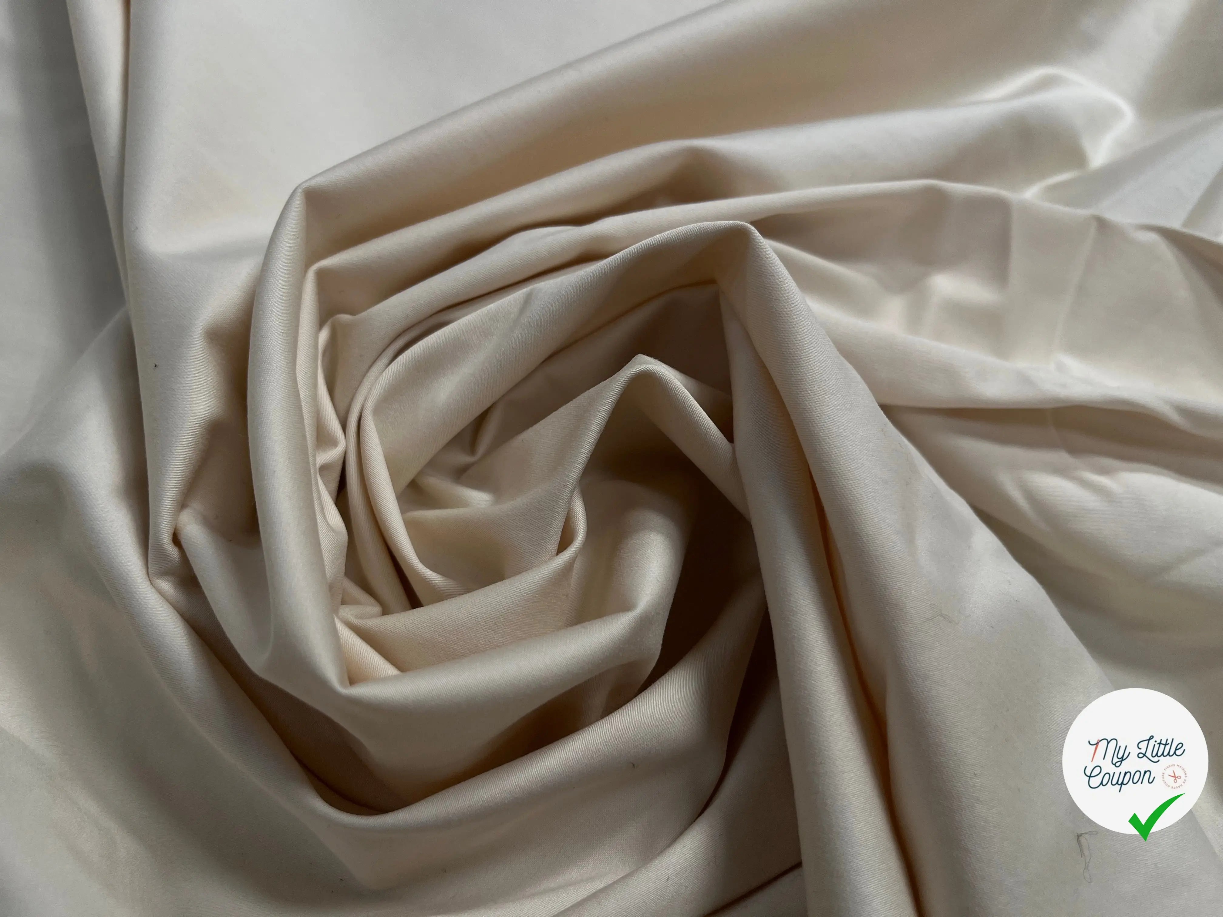 GARBADINE DE COTON ECRU STRETCH LEGREMENT SATINÉ - My Little Coupon