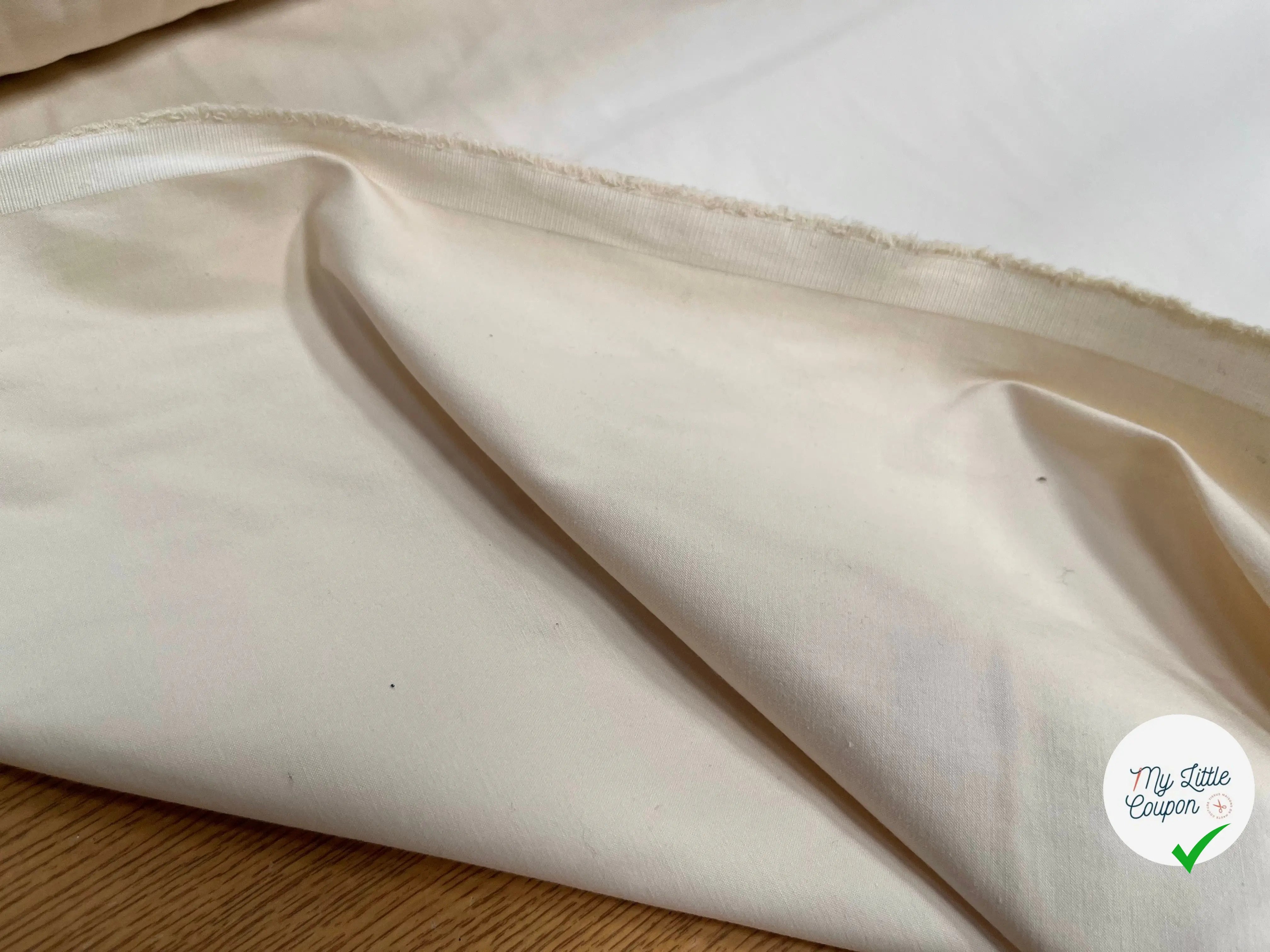 GARBADINE DE COTON ECRU STRETCH LEGREMENT SATINÉ - My Little Coupon