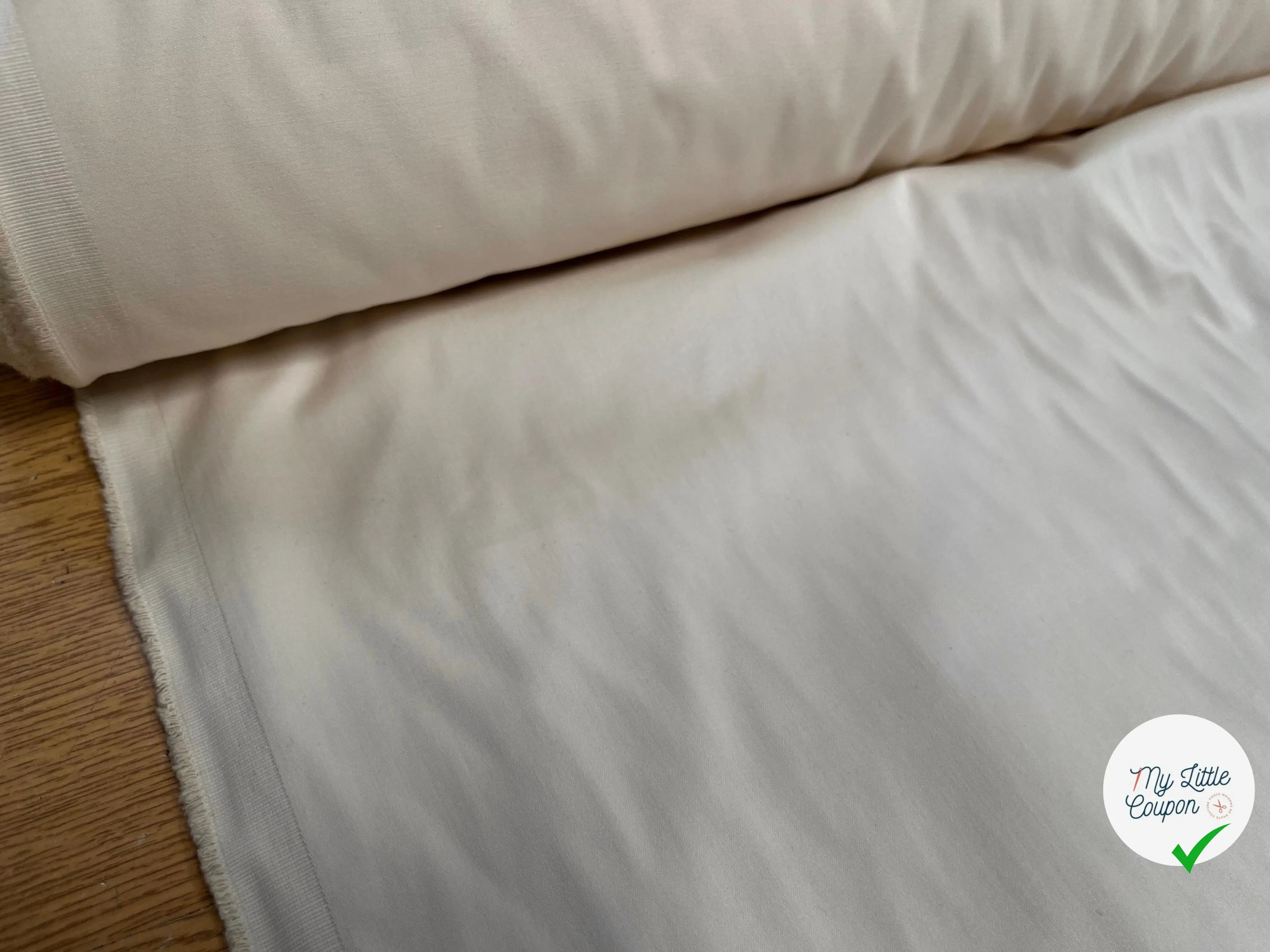 GARBADINE DE COTON ECRU STRETCH LEGREMENT SATINÉ - My Little Coupon