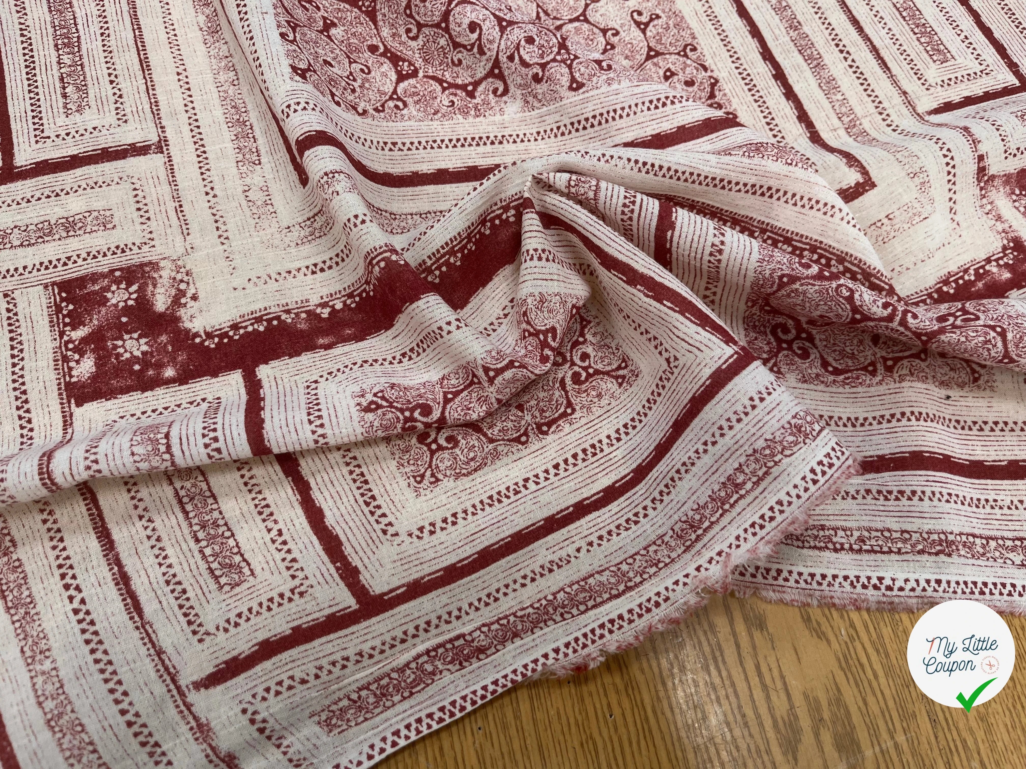 GAZE DE COTON MOTIF GÉOMETRIQUE ÉCRU ET MARON - My Little Coupon