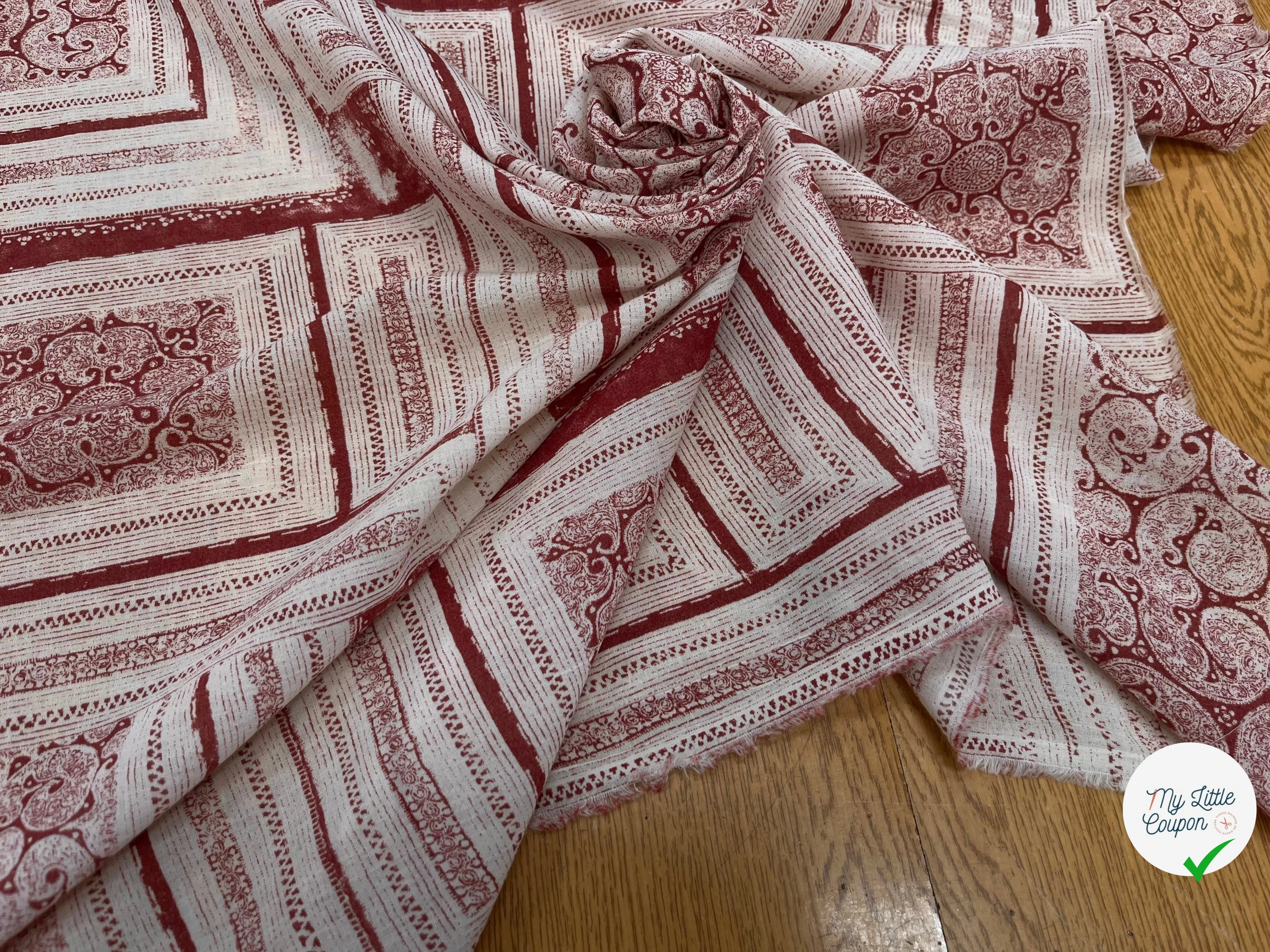 GAZE DE COTON MOTIF GÉOMETRIQUE ÉCRU ET MARON - My Little Coupon