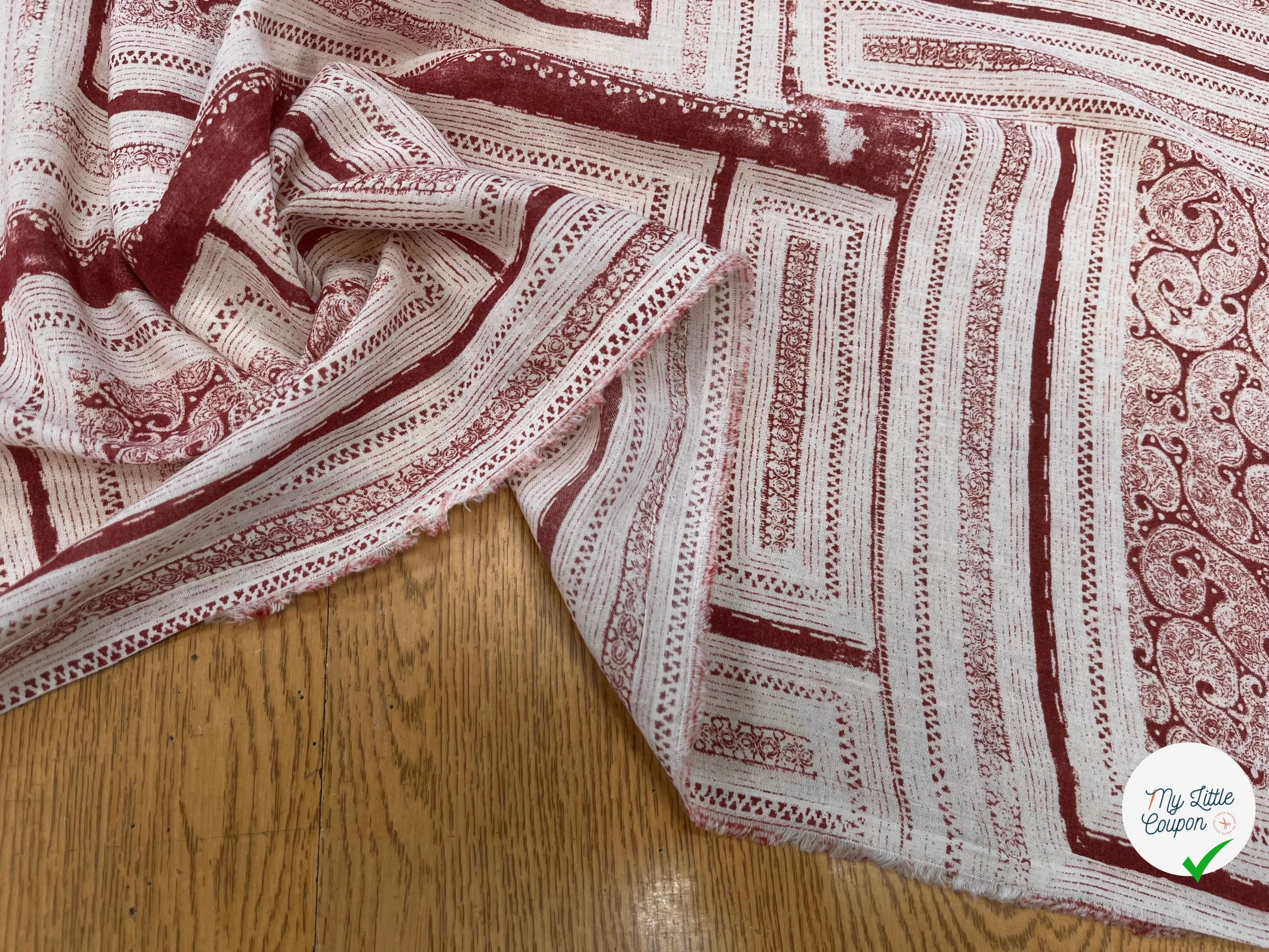 GAZE DE COTON MOTIF GÉOMETRIQUE ÉCRU ET MARON - My Little Coupon