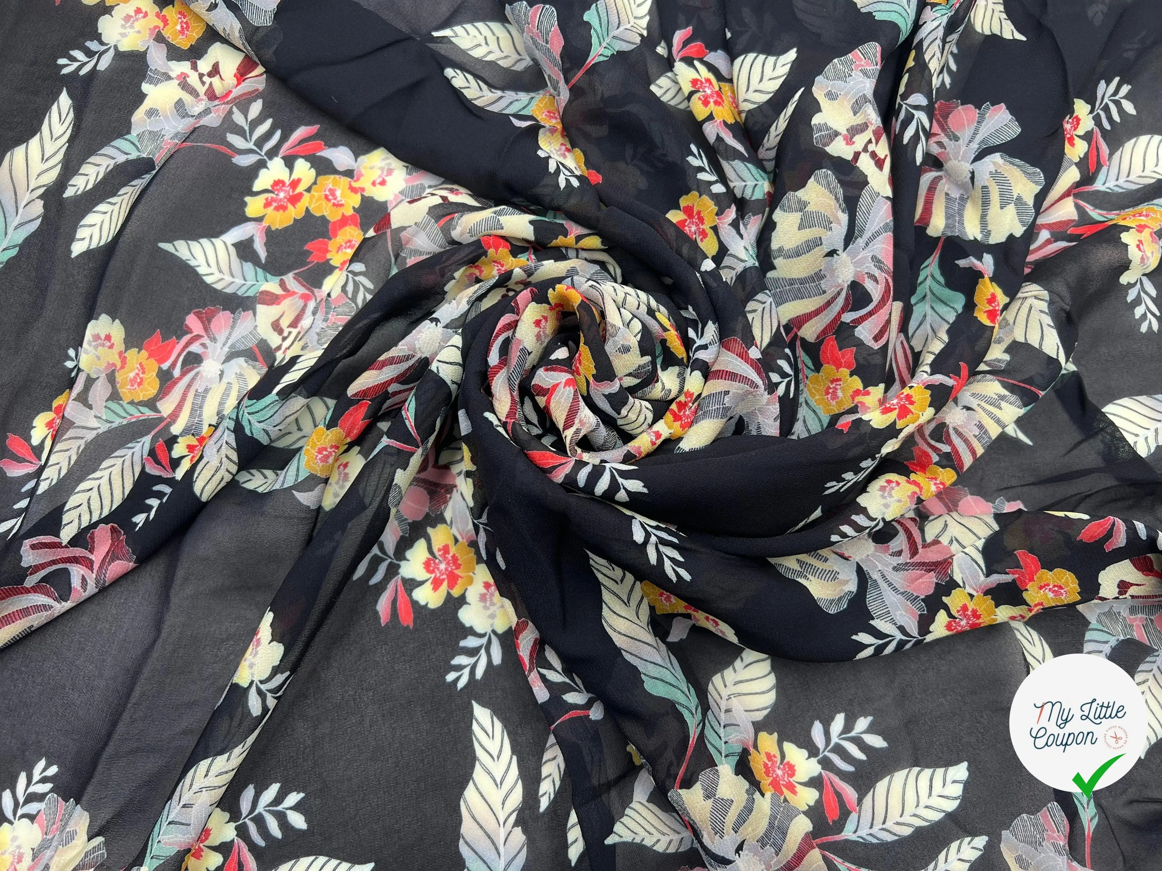 GEORGETTE VISCOSE IMPRIMÉ BLACK GARDEN - My Little Coupon - tissu - coudre