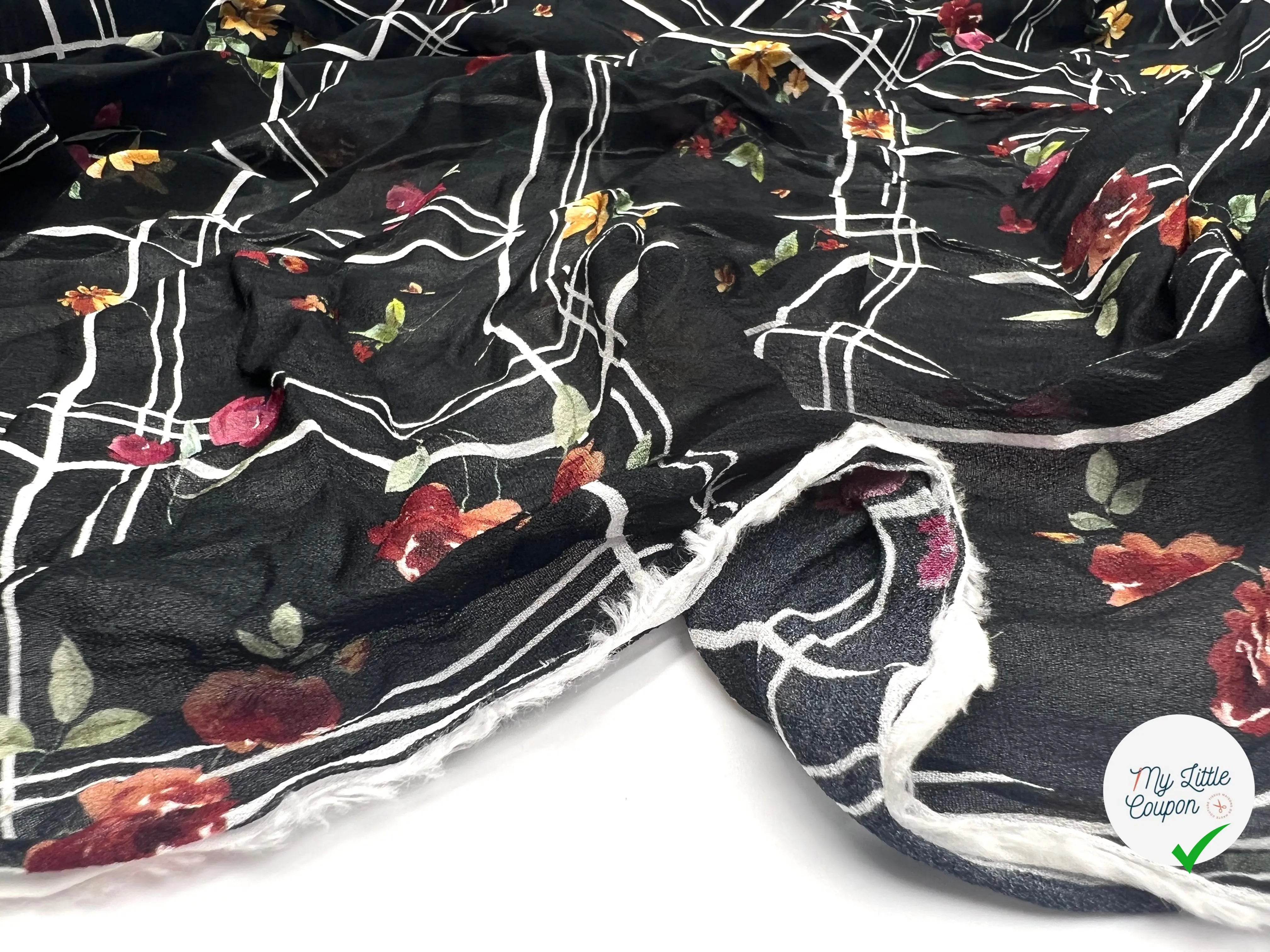 GEORGETTE VISCOSE IMPRIMÉE QUADRILLÉ DE FLEUR - My Little Coupon - tissu - coudre