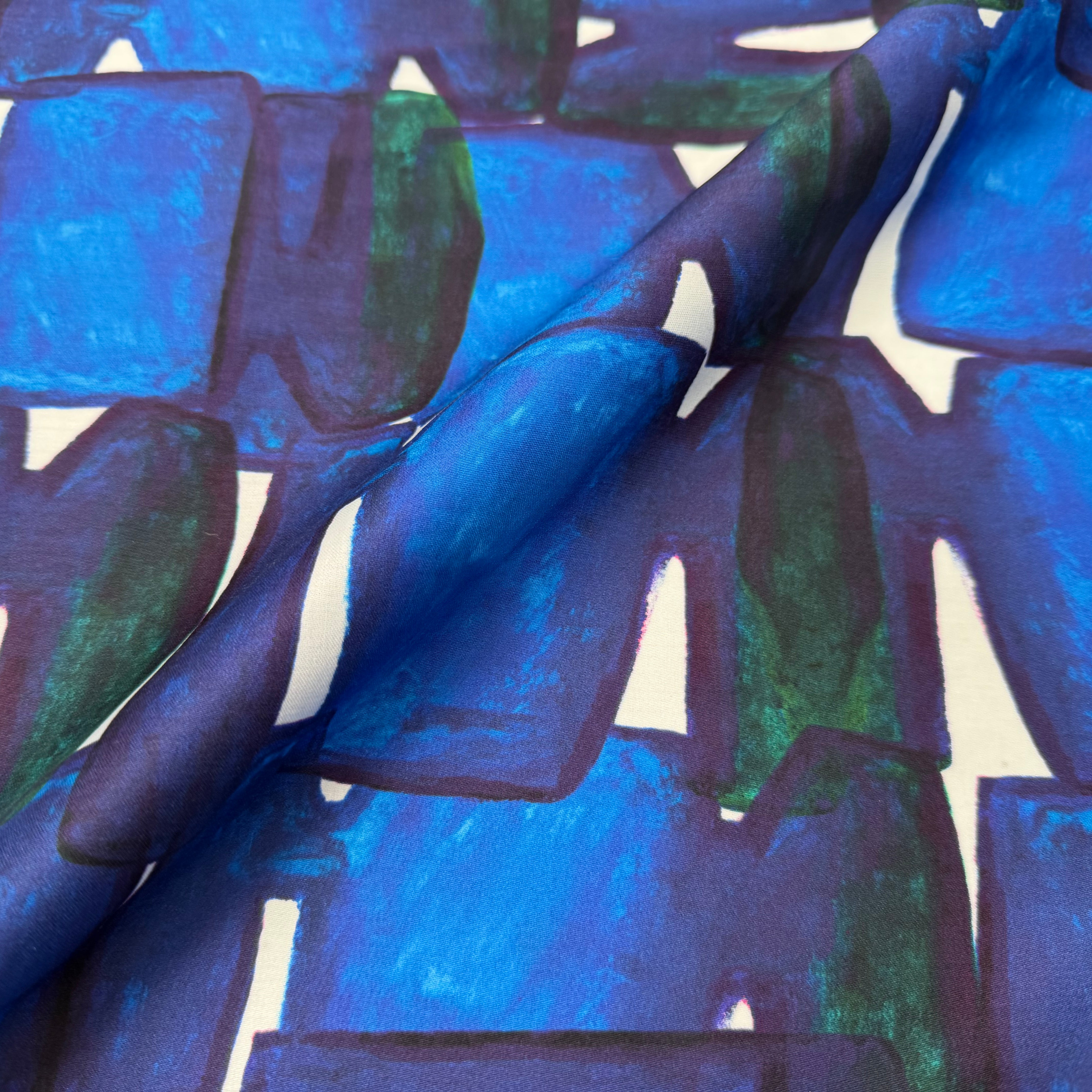 Coton imprimé graphique bleu pour la couture