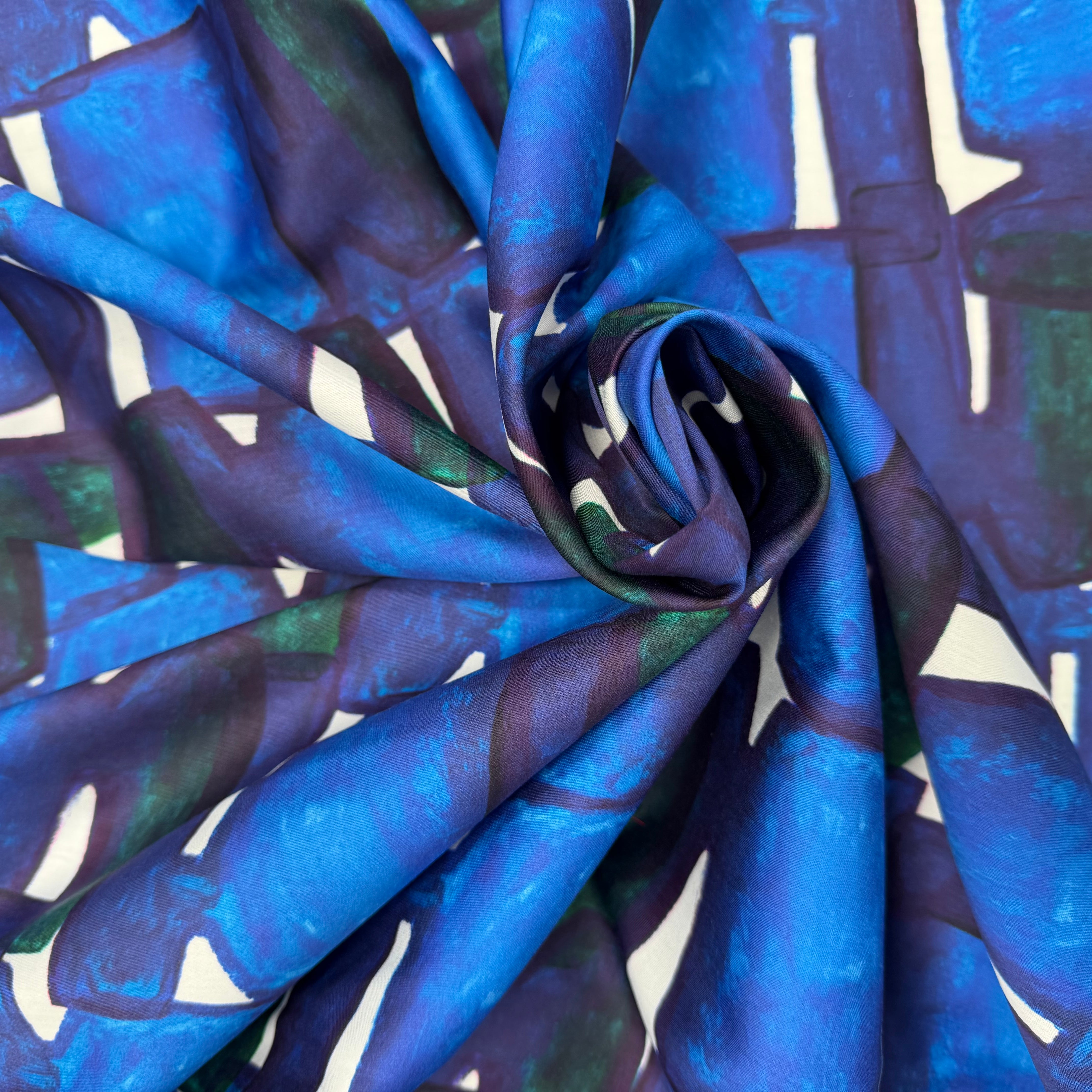 Tissu coton léger imprimé bleu graphique