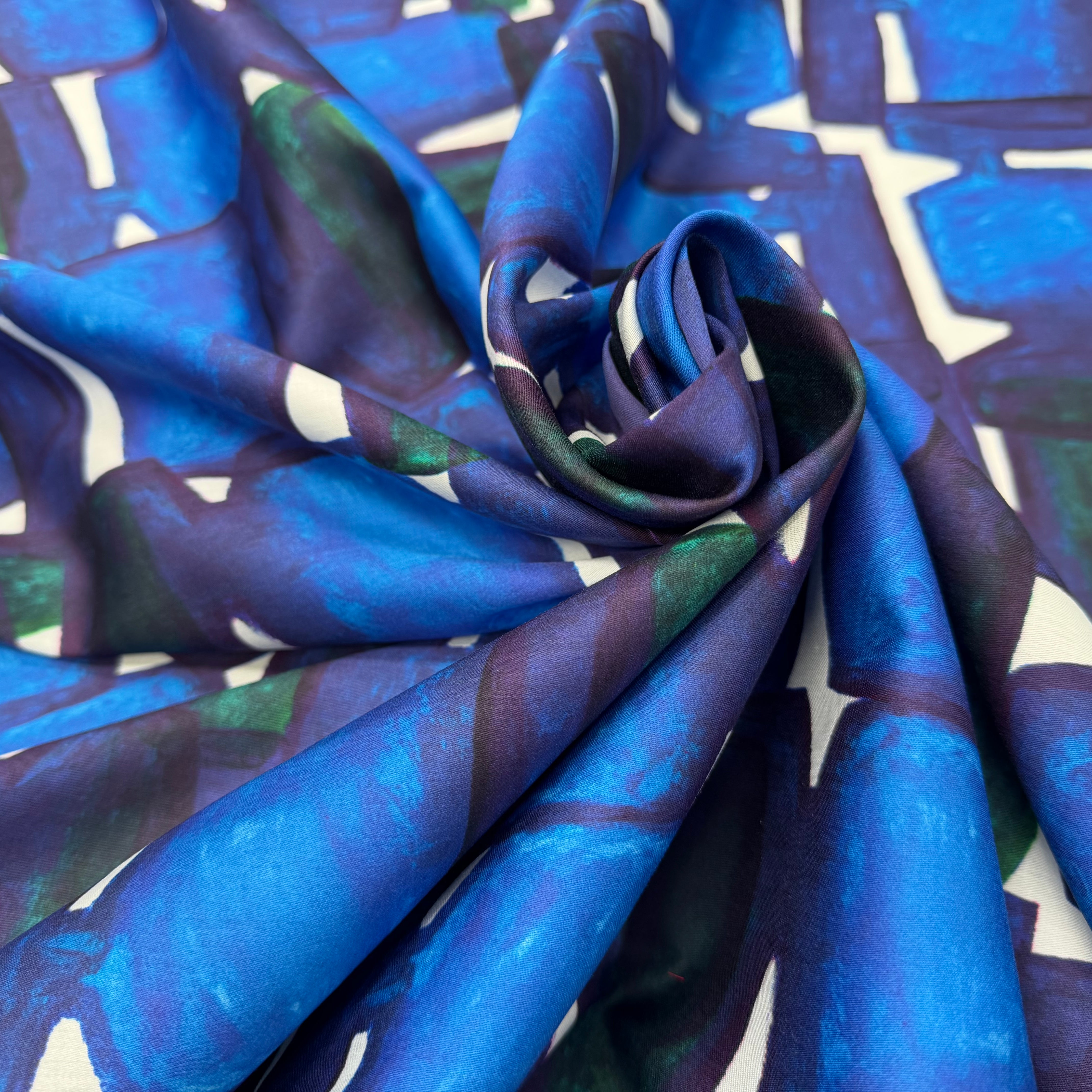 Coton imprimé bleu graphique, motif contemporain