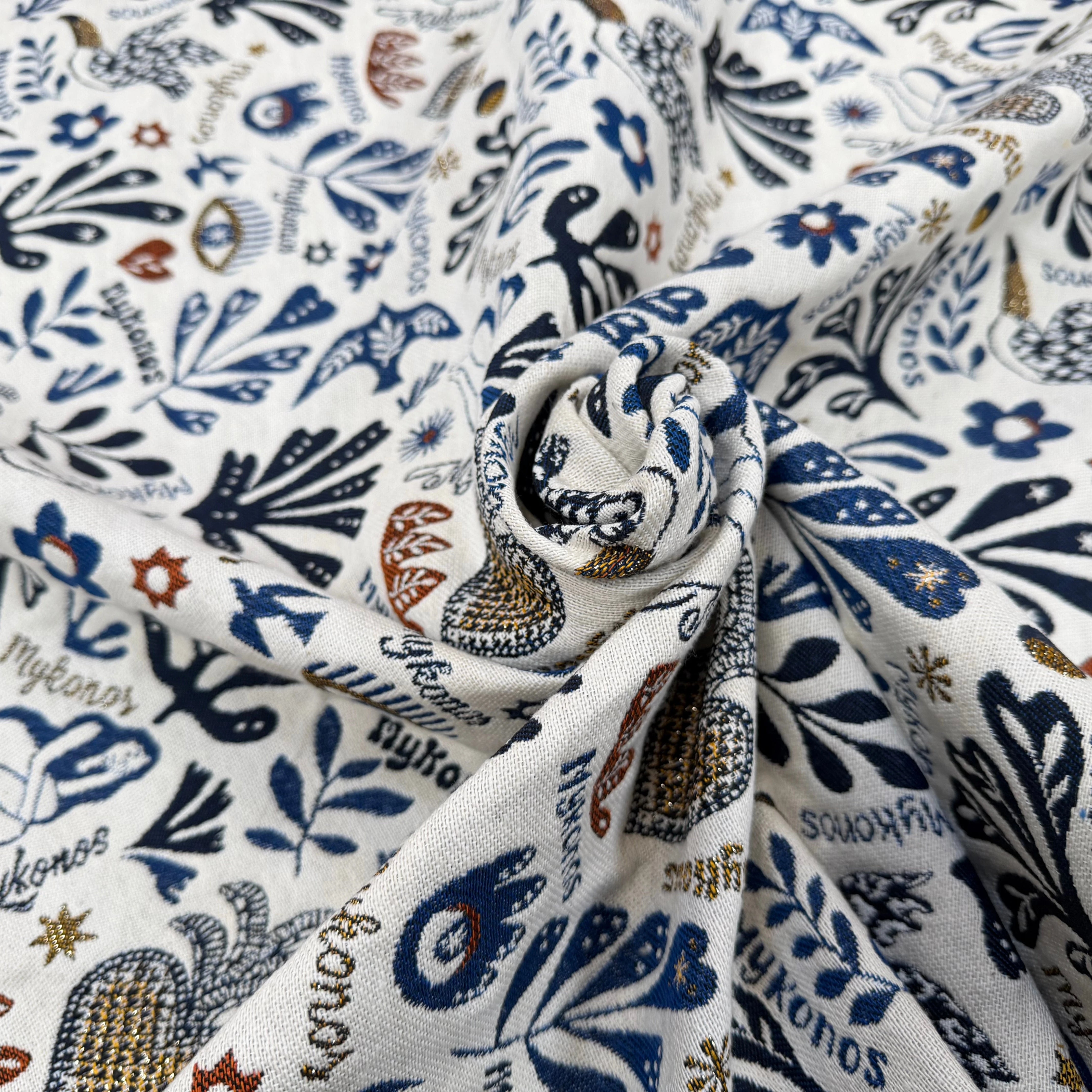 JACQUARD BLEECKER ALLOVER ECRU BLEU 140 CM MADE IN FRANCE 🇫🇷 - My Little Coupon