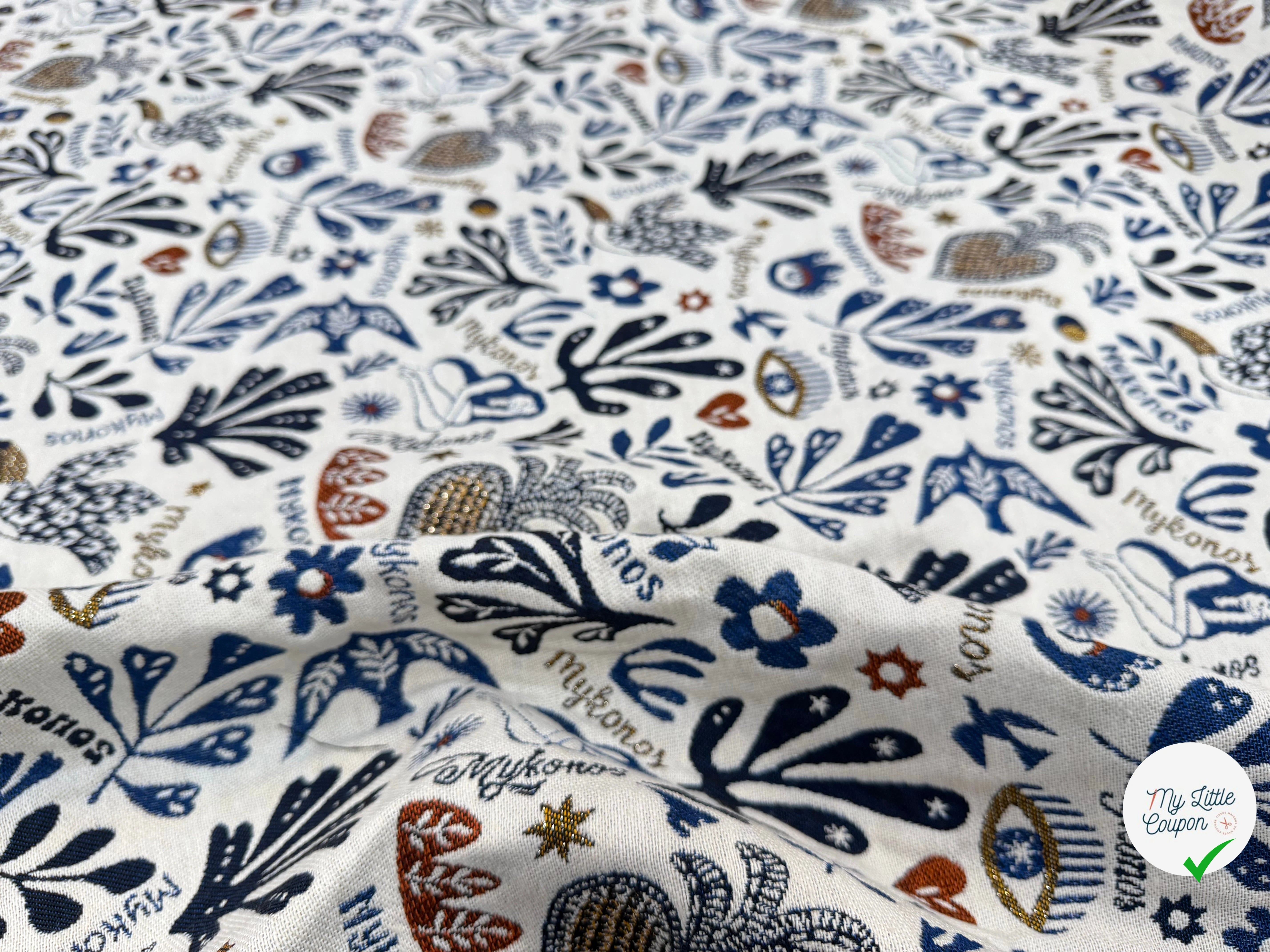 JACQUARD BLEECKER ALLOVER ECRU BLEU 140 CM MADE IN FRANCE 🇫🇷 - My Little Coupon