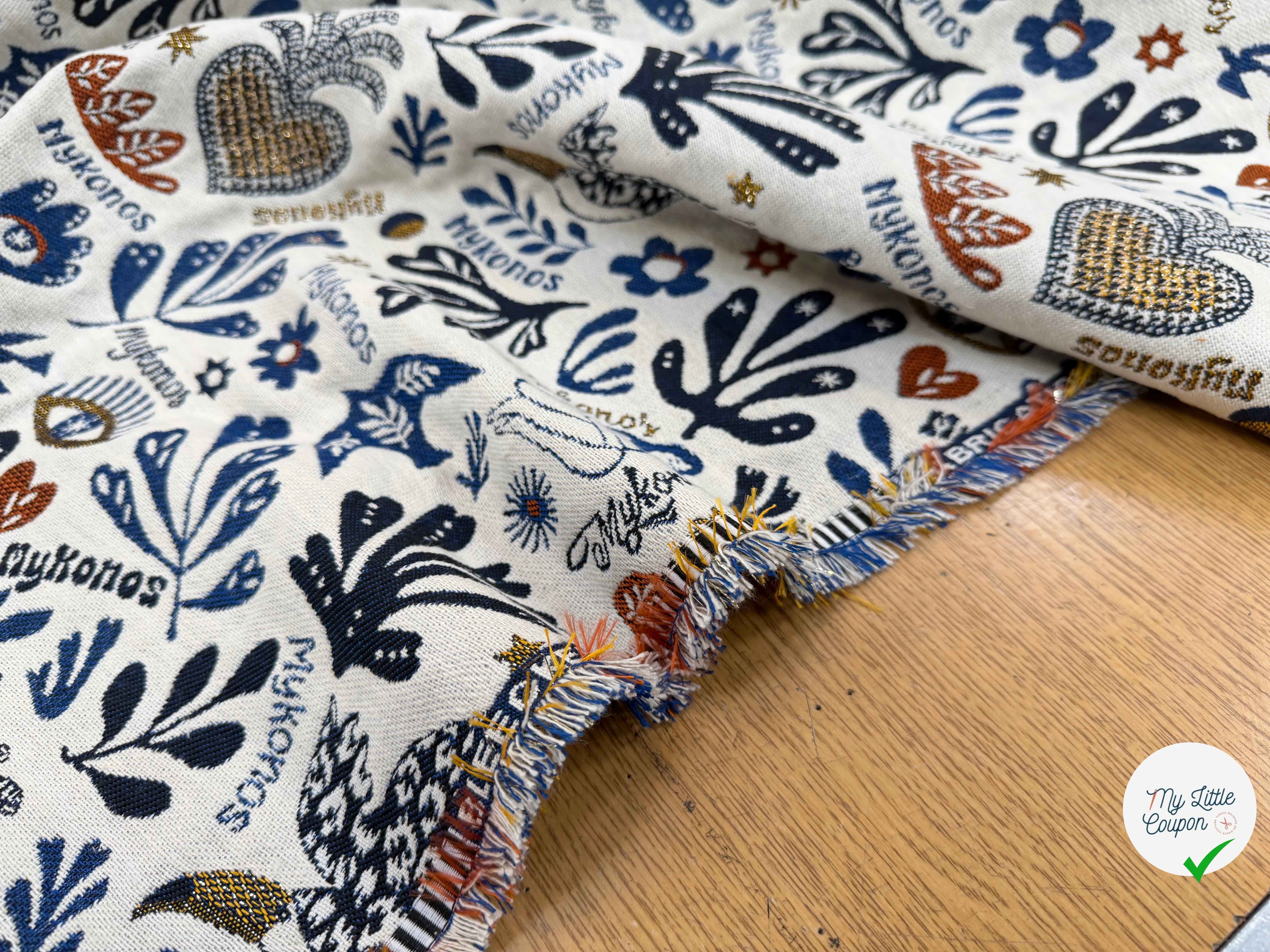 JACQUARD BLEECKER ALLOVER ECRU BLEU 140 CM MADE IN FRANCE 🇫🇷 - My Little Coupon