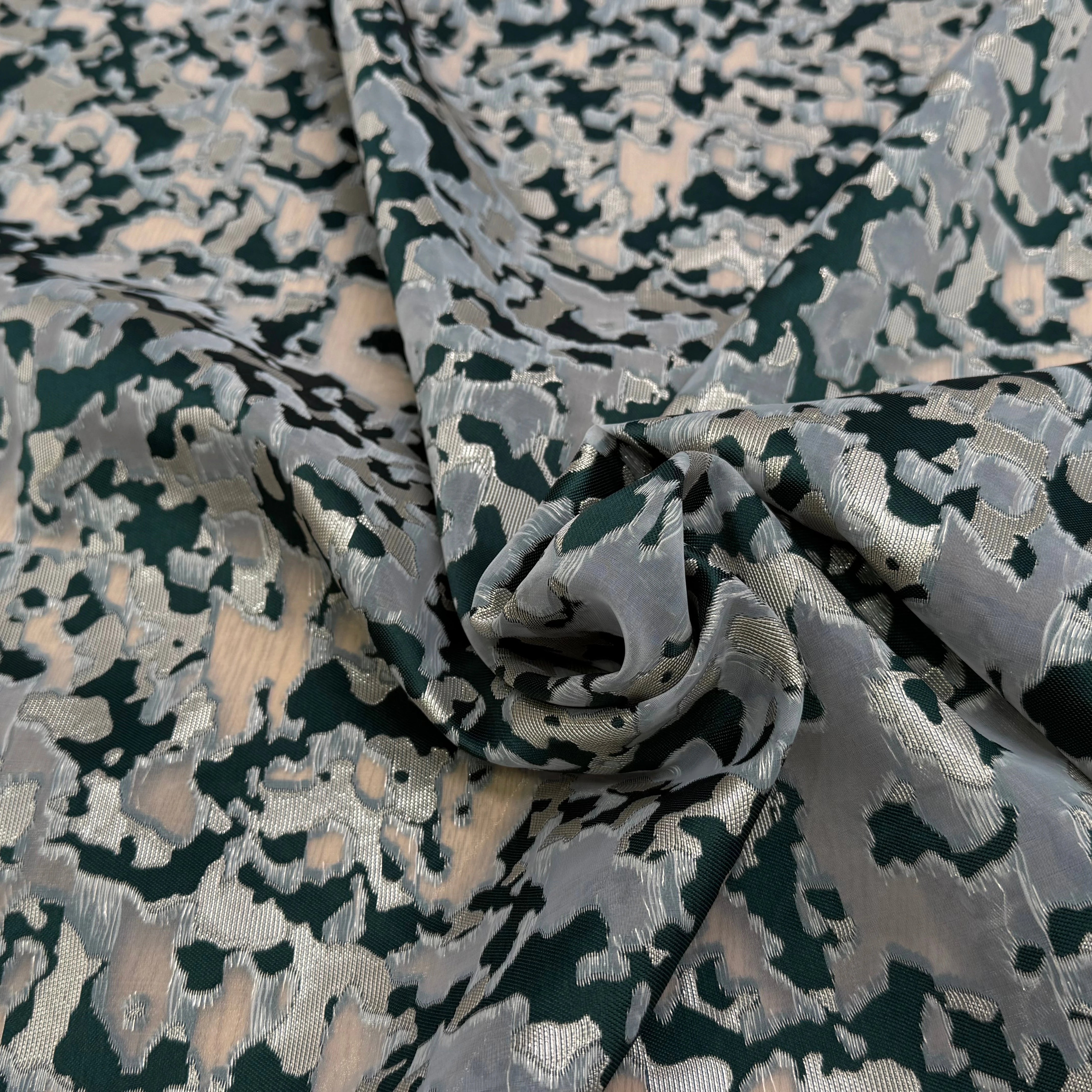 JACQUARD BROCA ARGENTÉ ARMY VERT - My Little Coupon