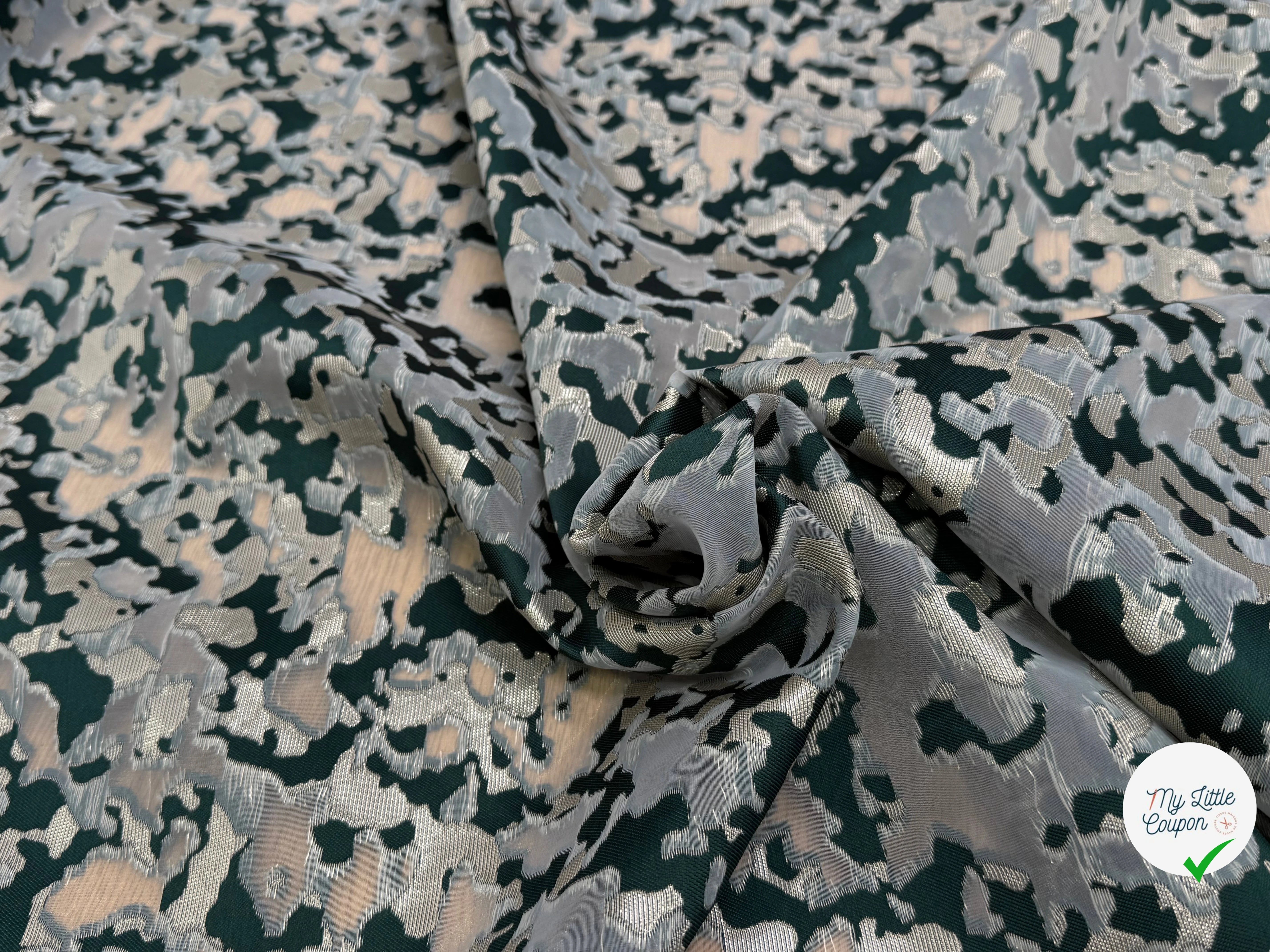 JACQUARD BROCA ARGENTÉ ARMY VERT - My Little Coupon