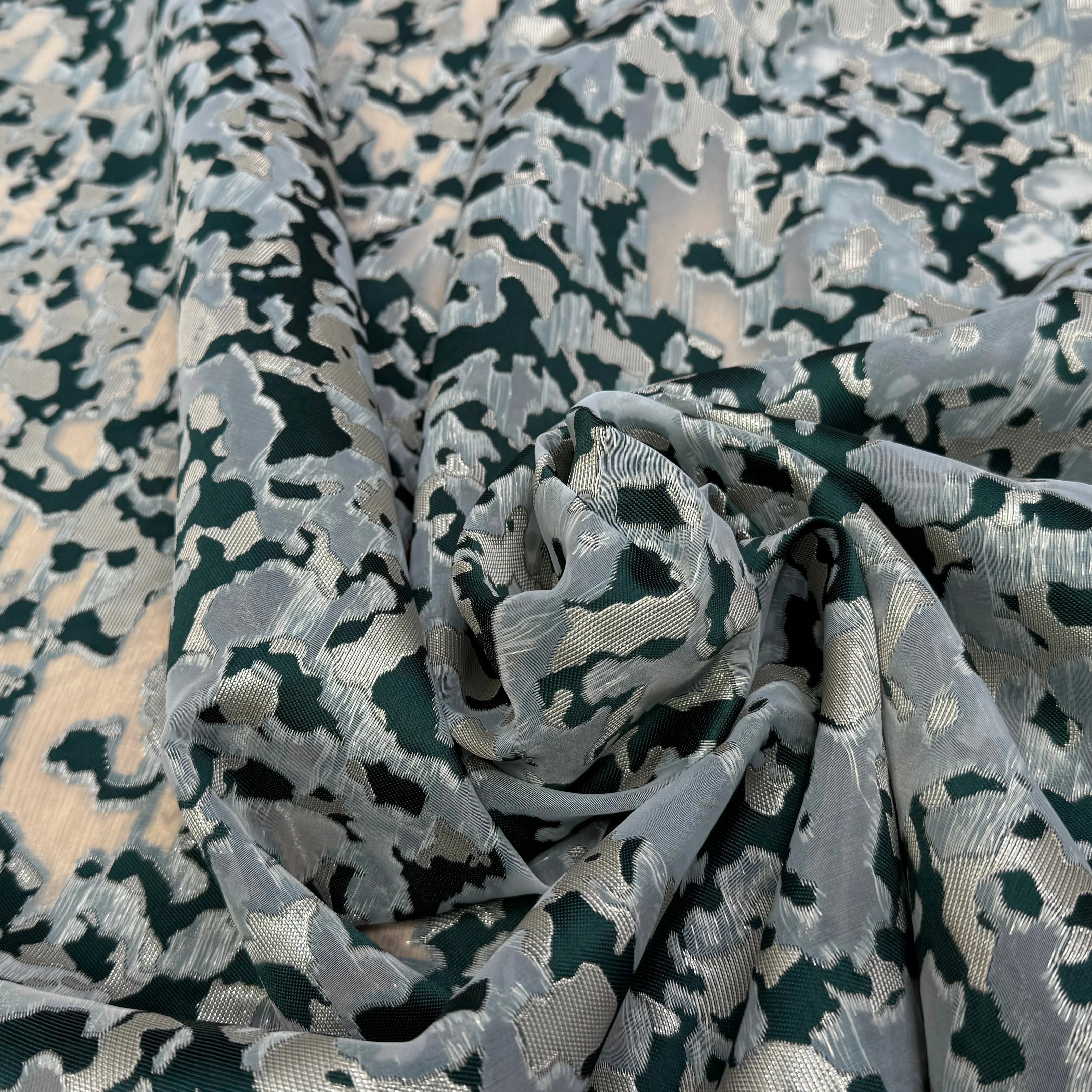 JACQUARD BROCA ARGENTÉ ARMY VERT - My Little Coupon