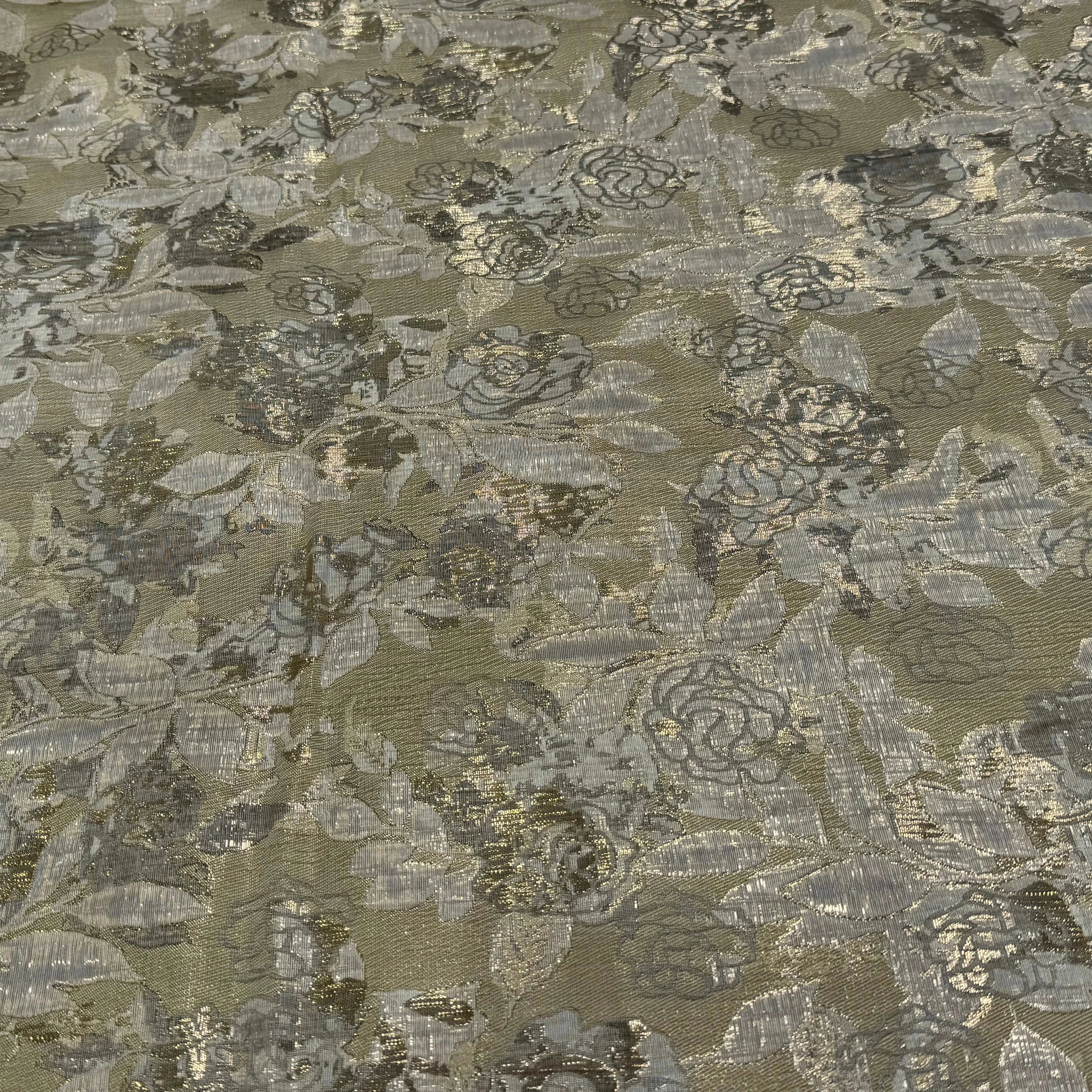 JACQUARD BROCA ARGENTÉ EMPERIAL MOTIFS FLORAUX BEIGE - My Little Coupon