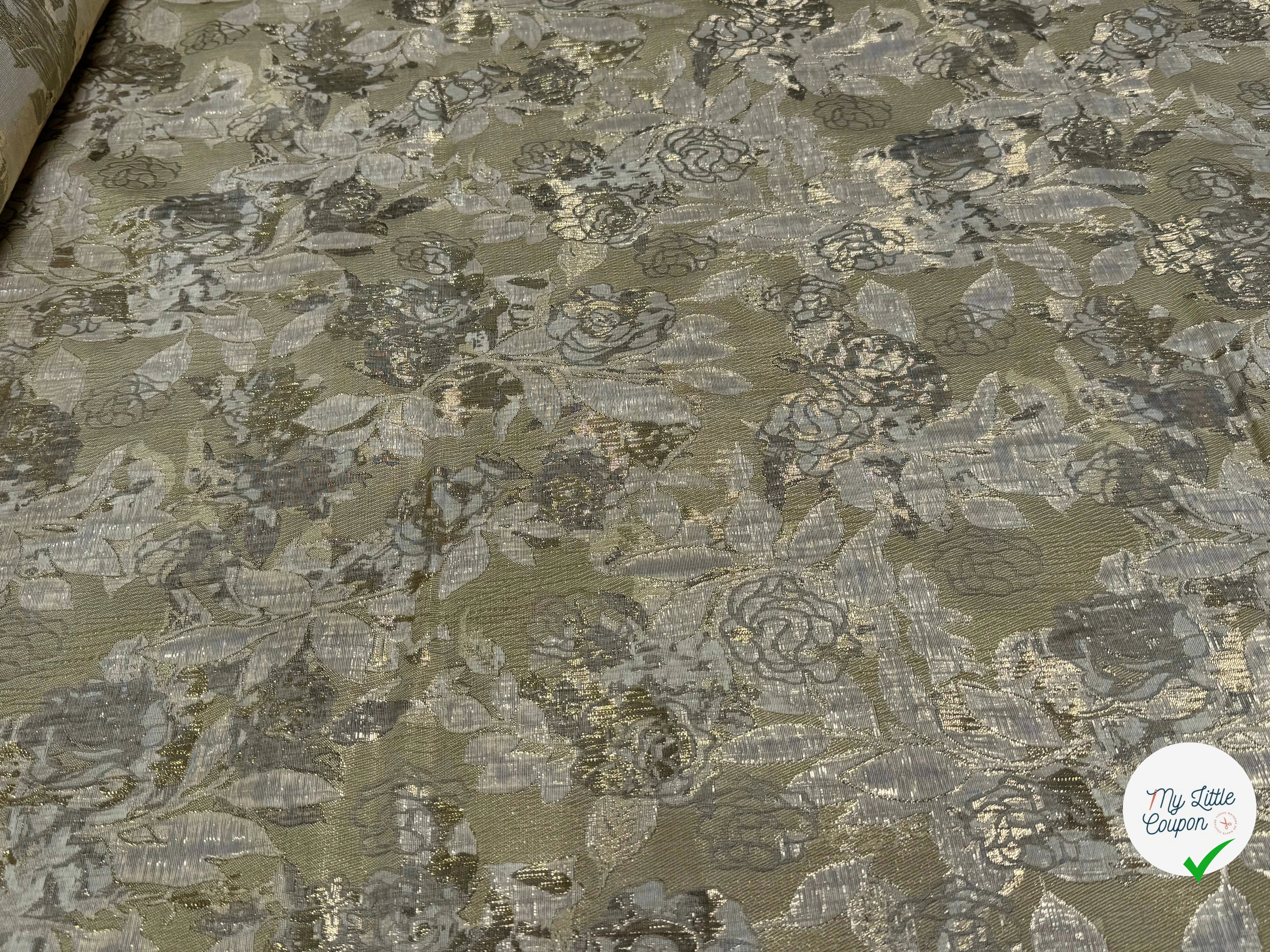 JACQUARD BROCA ARGENTÉ EMPERIAL MOTIFS FLORAUX BEIGE - My Little Coupon
