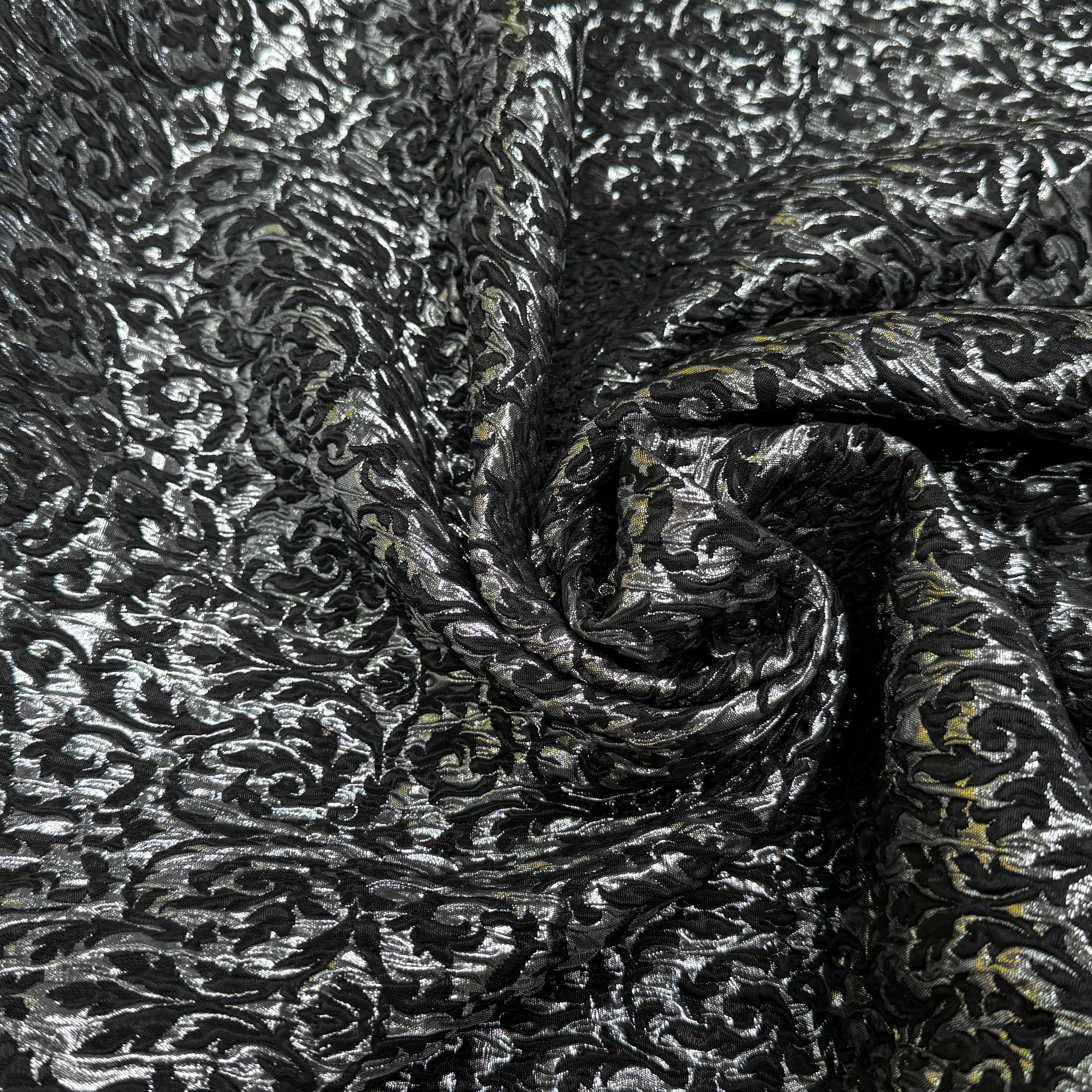 JACQUARD BROCART BLACK & SILVER 44% VISCOSE - My Little Coupon