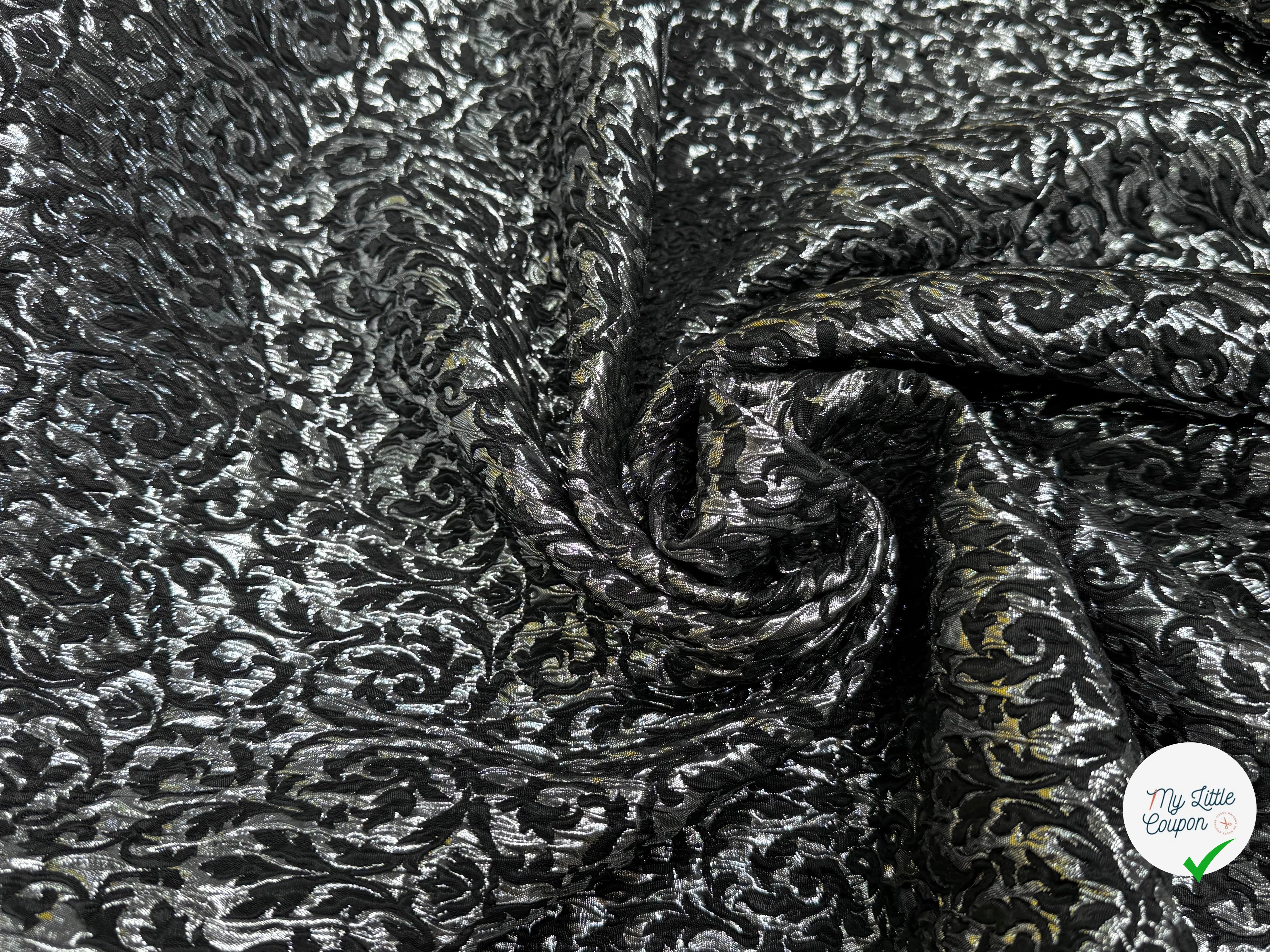 JACQUARD BROCART BLACK & SILVER 44% VISCOSE - My Little Coupon