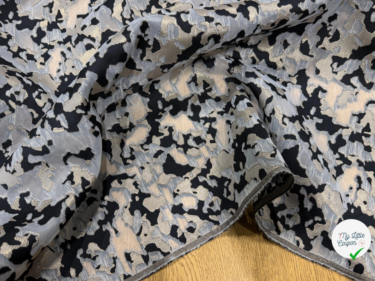 JACQUARD MÉTALLISÉ MOTIF CAMOUFLAGE ARMY NOIR ET OR - My Little Coupon