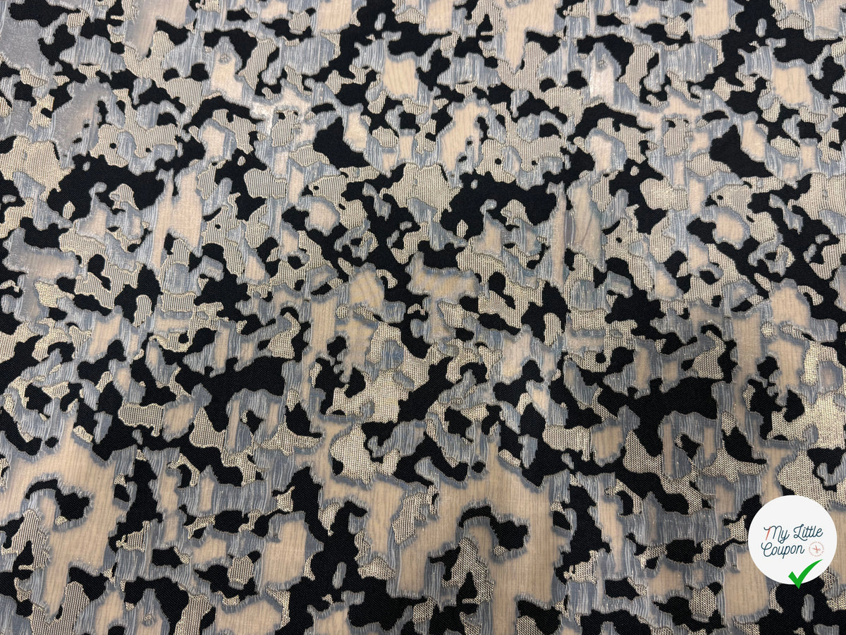 JACQUARD MÉTALLISÉ MOTIF CAMOUFLAGE ARMY NOIR ET OR - My Little Coupon