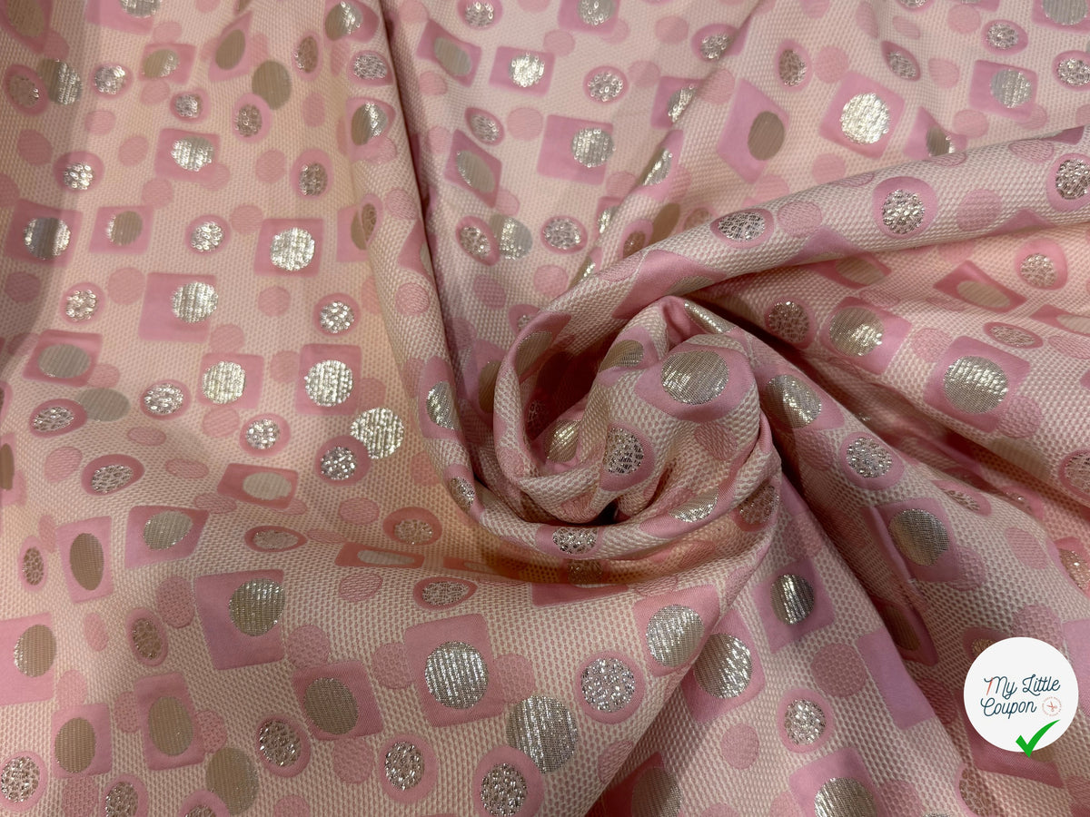 JACQUARD MÉTALLISÉ MOTIFS CIRCULAIRES ET GÉOMÉTRIQUES OR ROSE - My Little Coupon