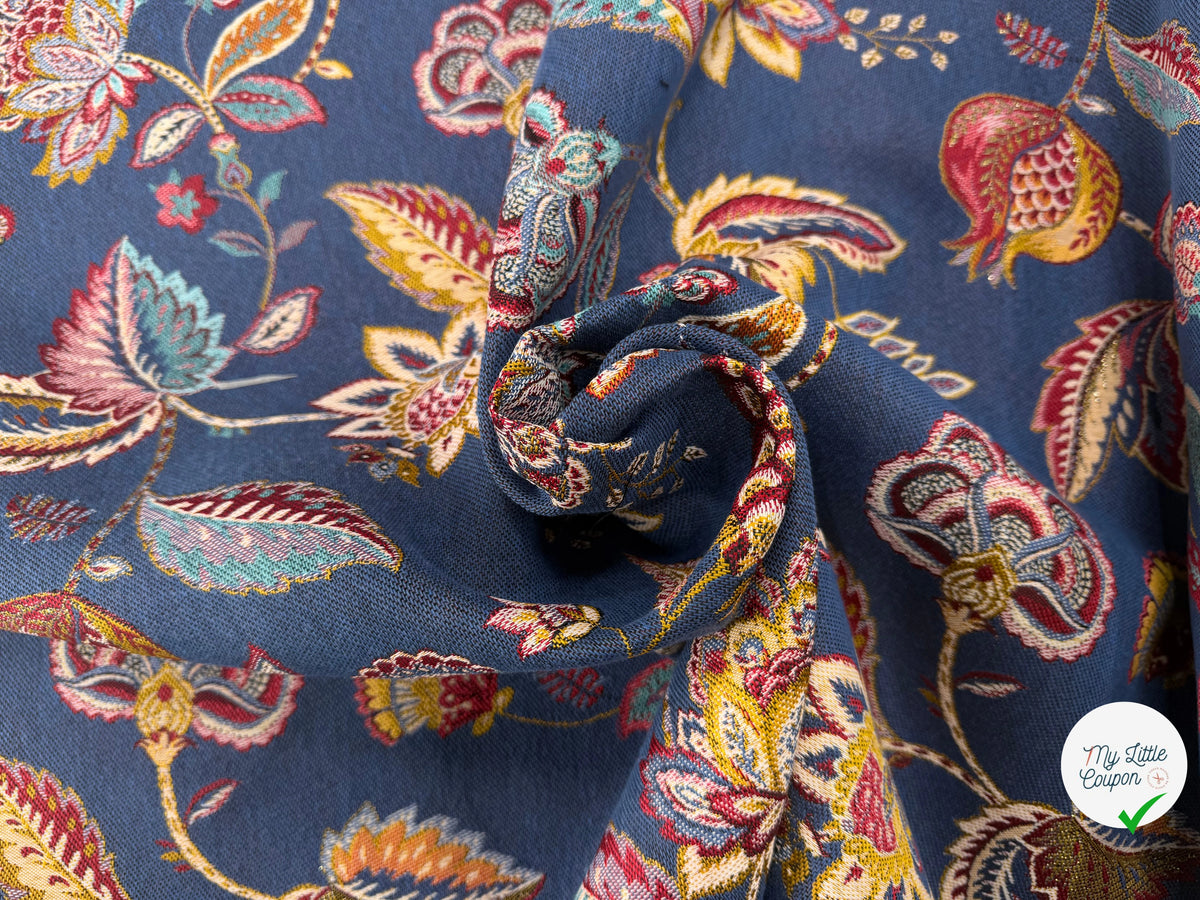 JACQUARD PALAMPORE ALLOVER BLEU 140 CM - My Little Coupon