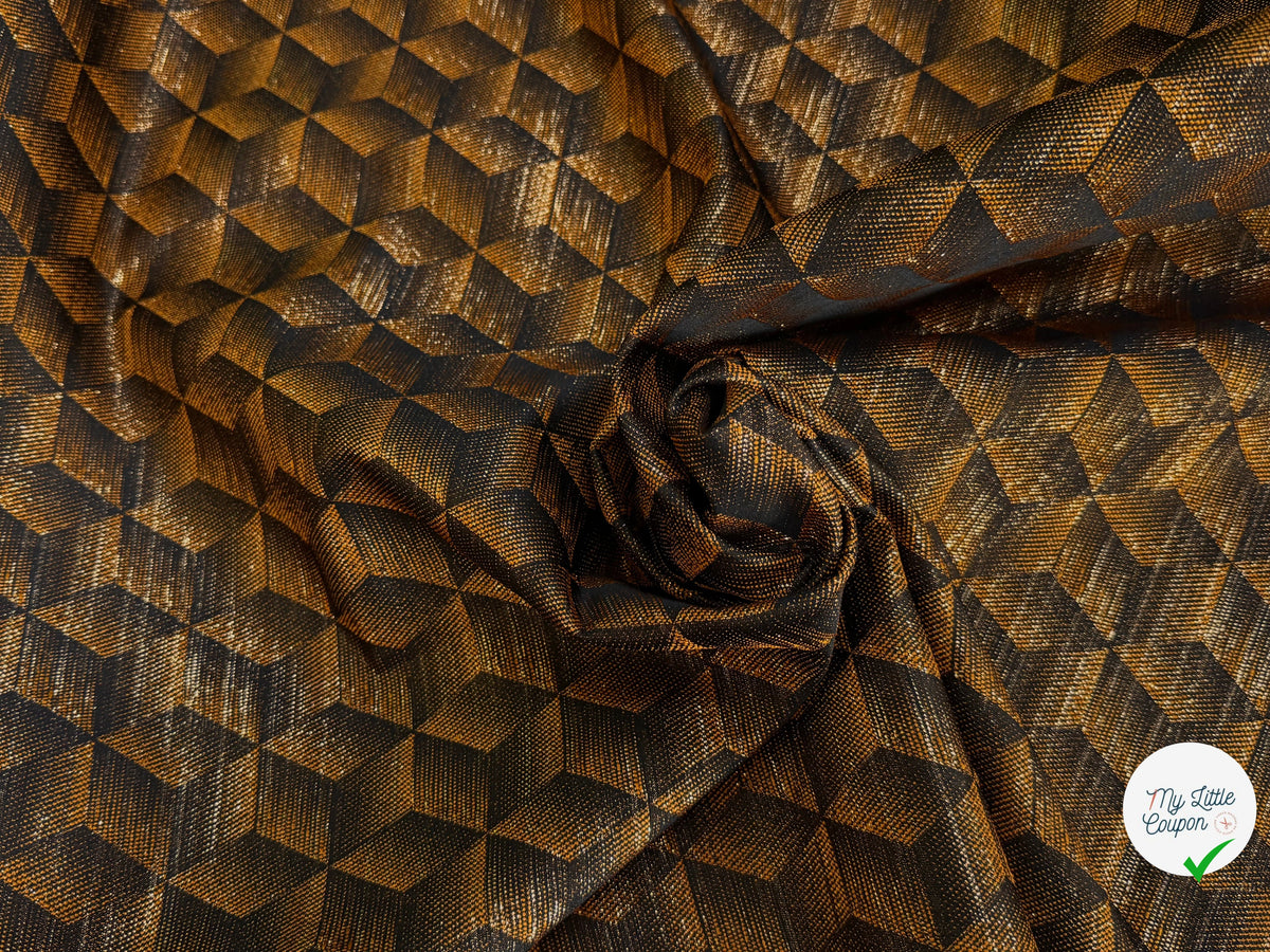 JACQUARD POLYVISCOSE MÉTALLISÉ OR BRILLANT MOTIFS GÉOMÉTRIQUES FOND CARAMEL - My Little Coupon