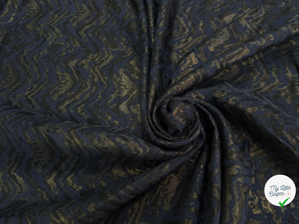 JACQUARD SATINÉ MÉTALLISÉ ZIGZAG SERPENTIN OR ET MARINE ULTRA BEAU - My Little Coupon