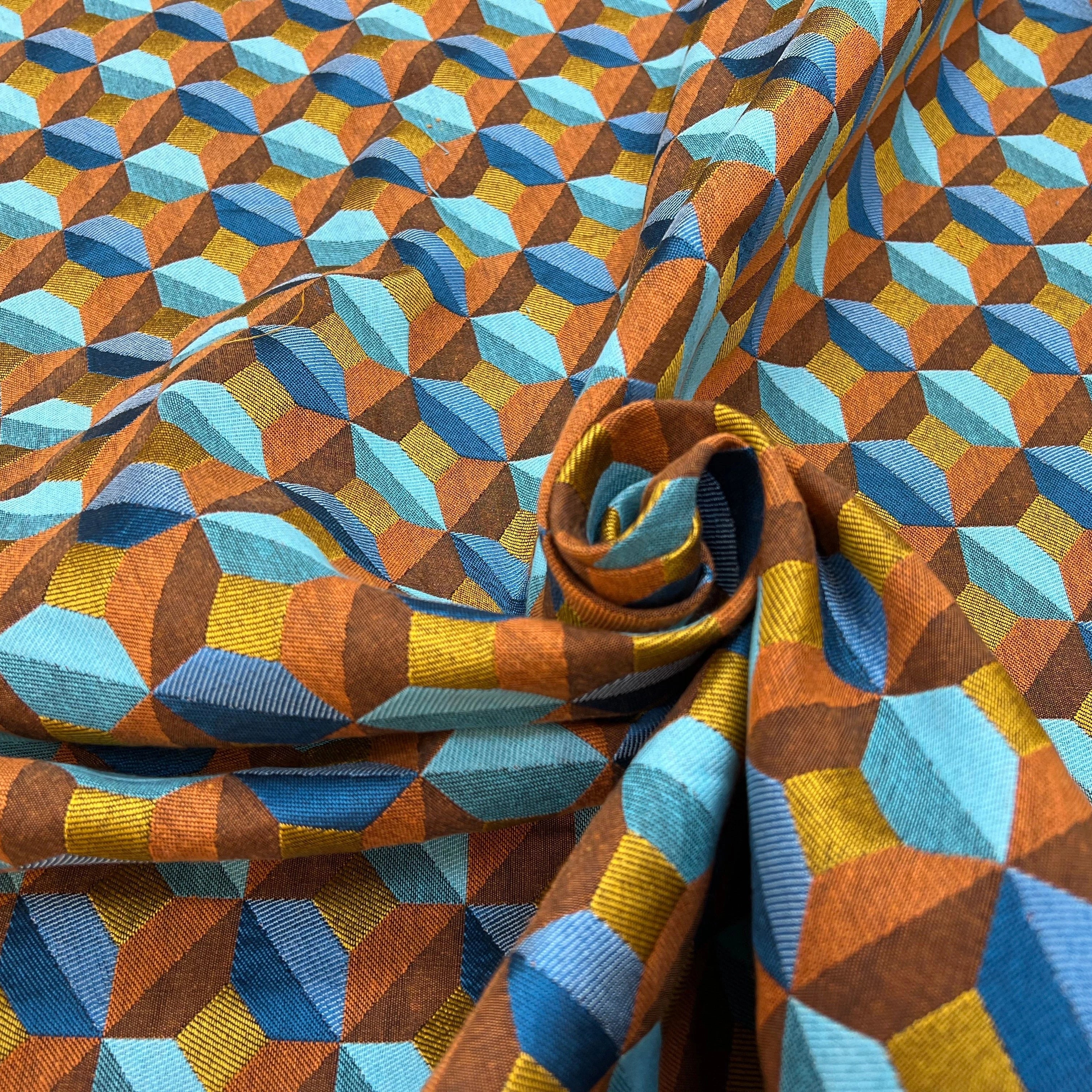 JACQUARD TISSÉ TEINT PAOLA ALLOVER ORANGE BLEU - My Little Coupon