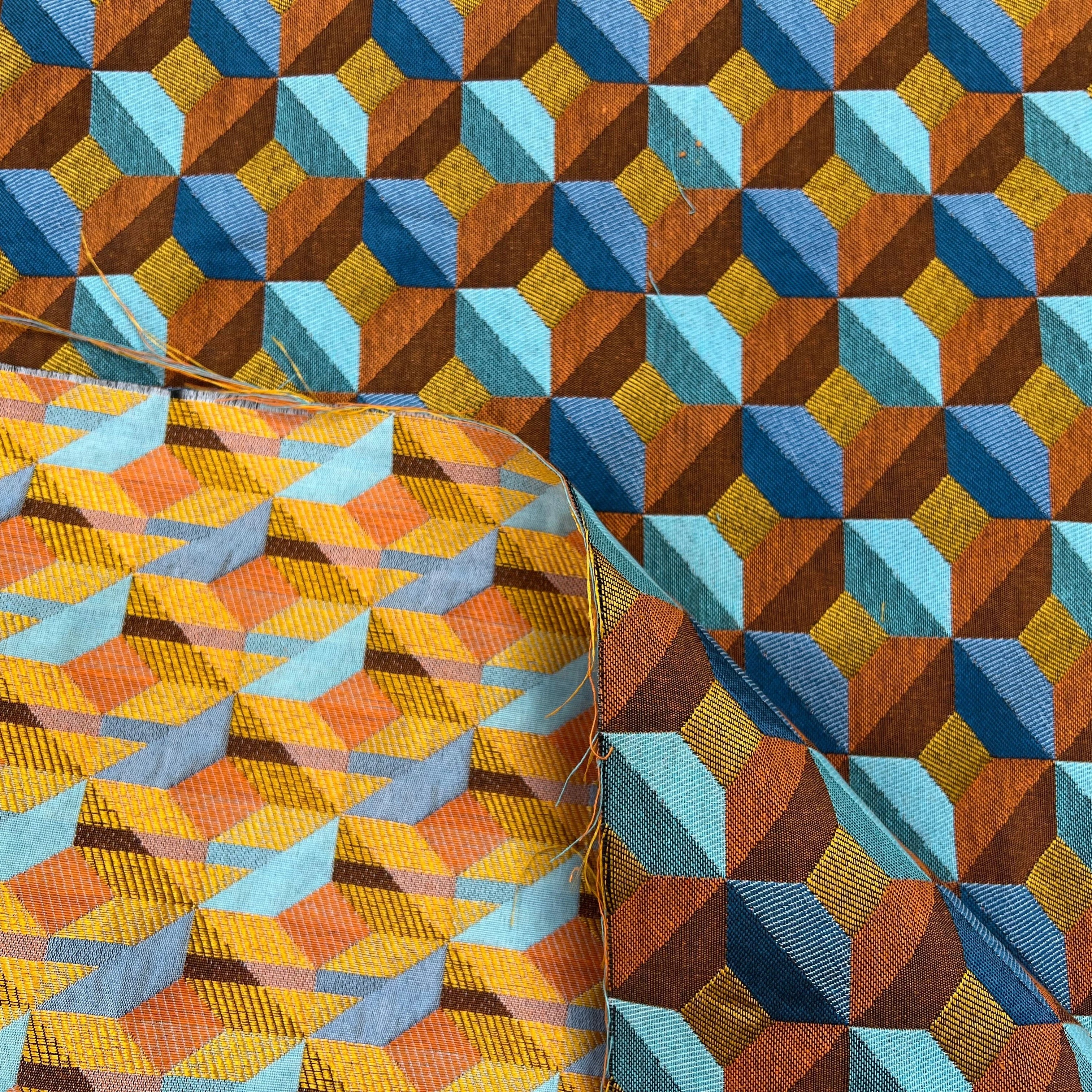 JACQUARD TISSÉ TEINT PAOLA ALLOVER ORANGE BLEU - My Little Coupon