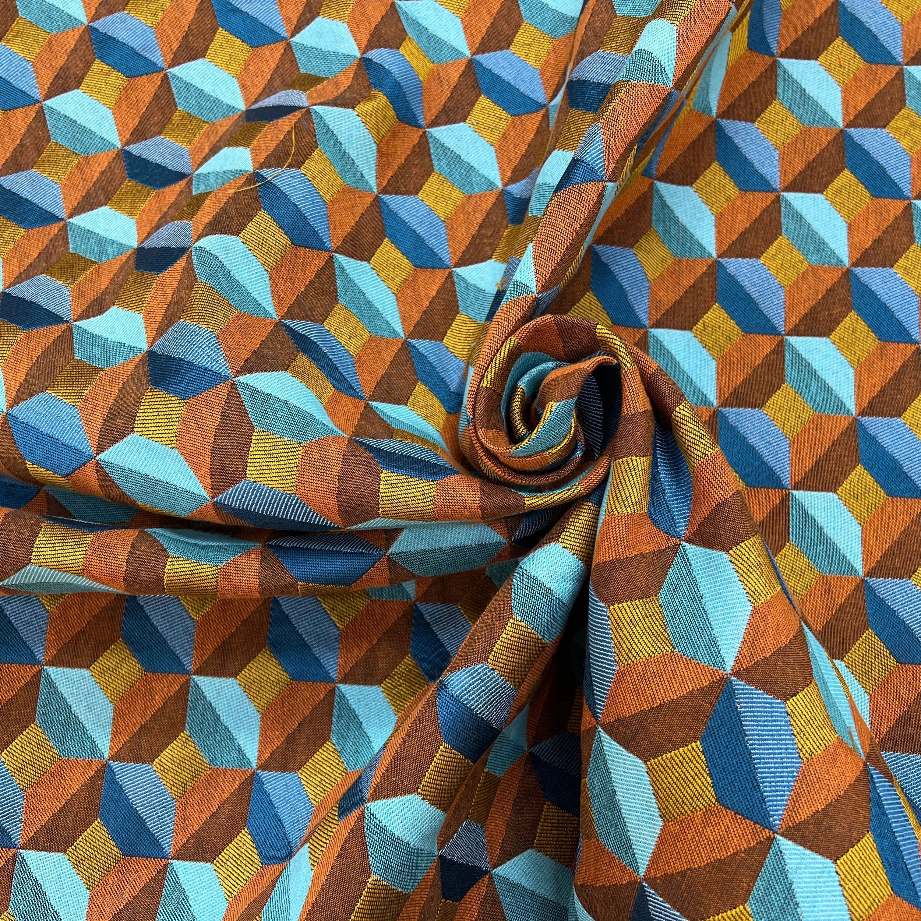 JACQUARD TISSÉ TEINT PAOLA ALLOVER ORANGE BLEU - My Little Coupon