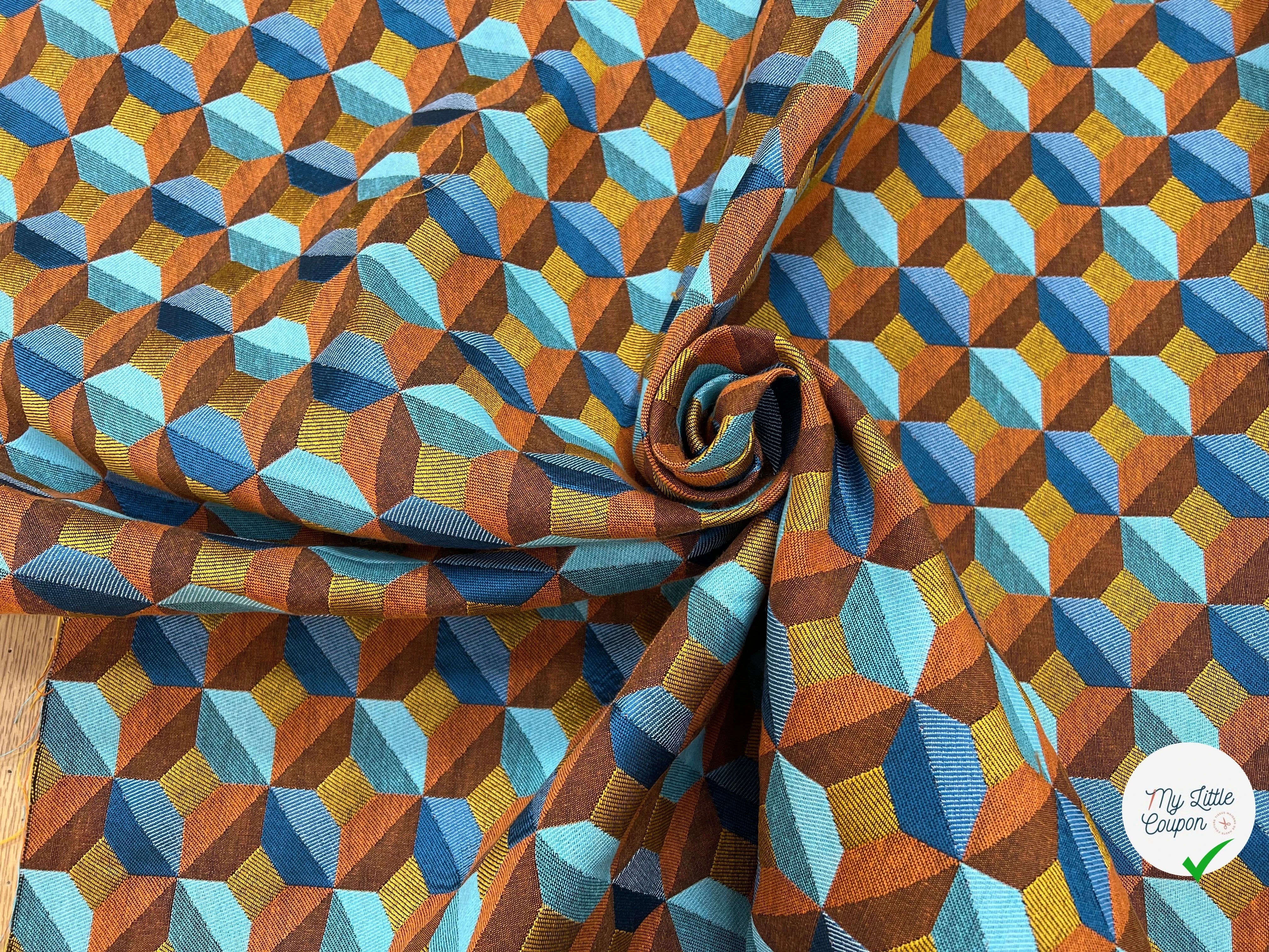 JACQUARD TISSÉ TEINT PAOLA ALLOVER ORANGE BLEU - My Little Coupon