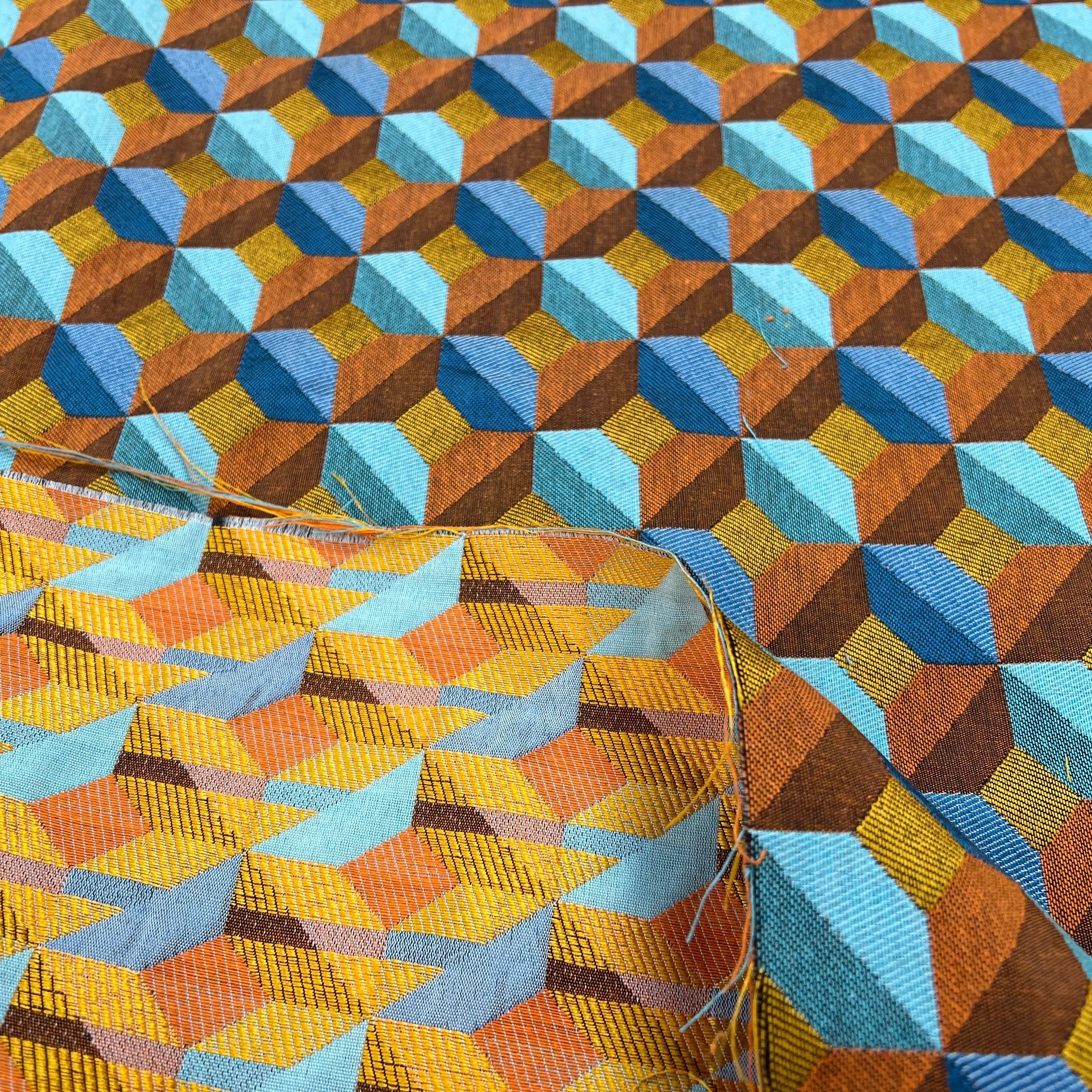 JACQUARD TISSÉ TEINT PAOLA ALLOVER ORANGE BLEU - My Little Coupon