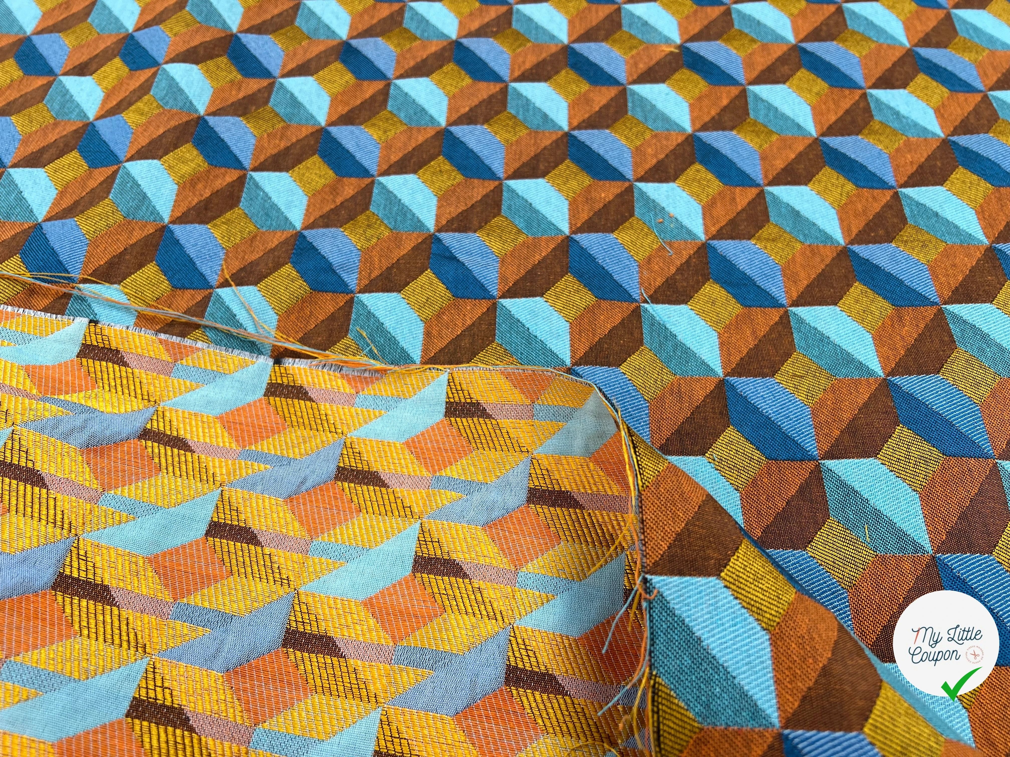 JACQUARD TISSÉ TEINT PAOLA ALLOVER ORANGE BLEU - My Little Coupon