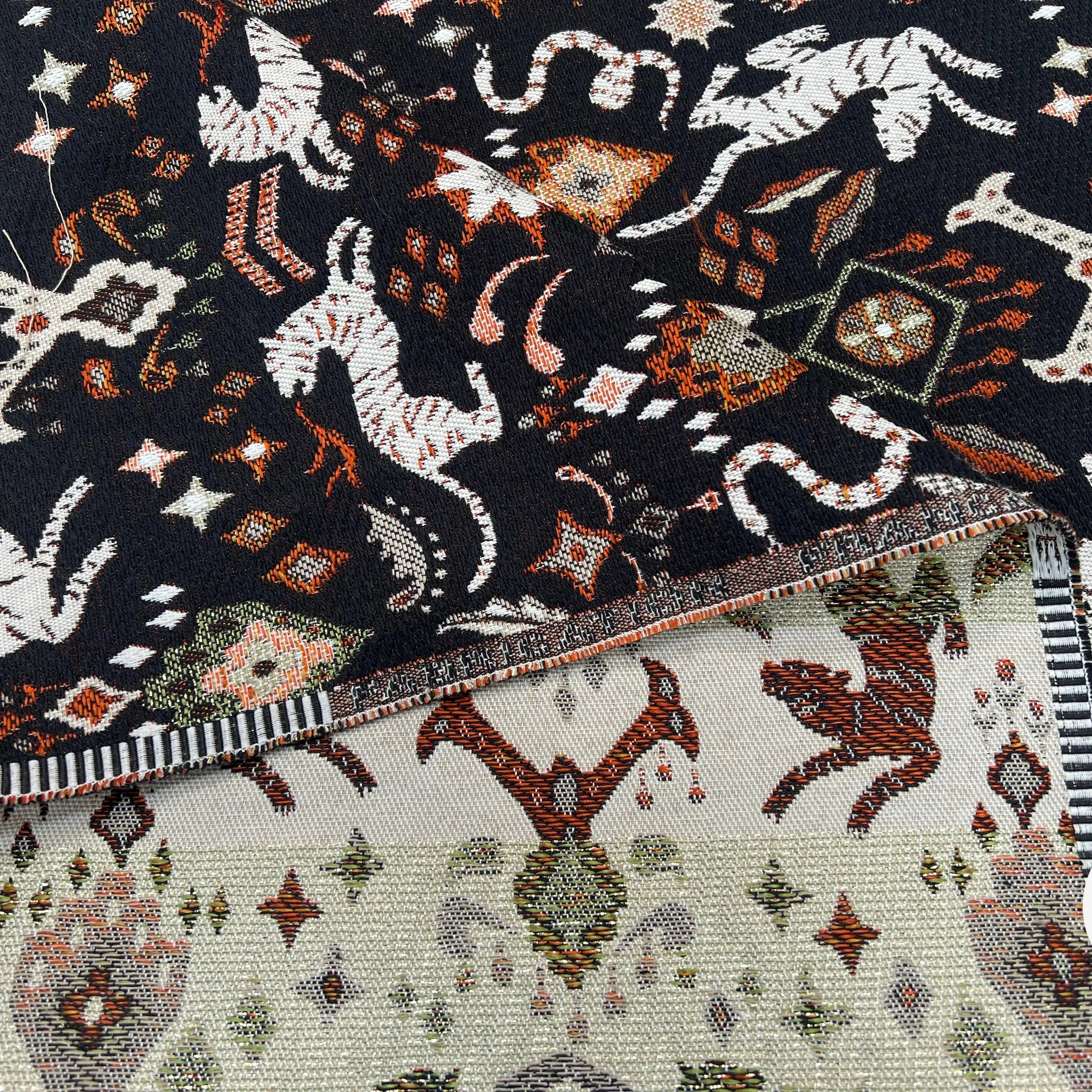 JACQUARD TISSÉ TEINT TIBET ALLOVER NOIR ORANGE - My Little Coupon