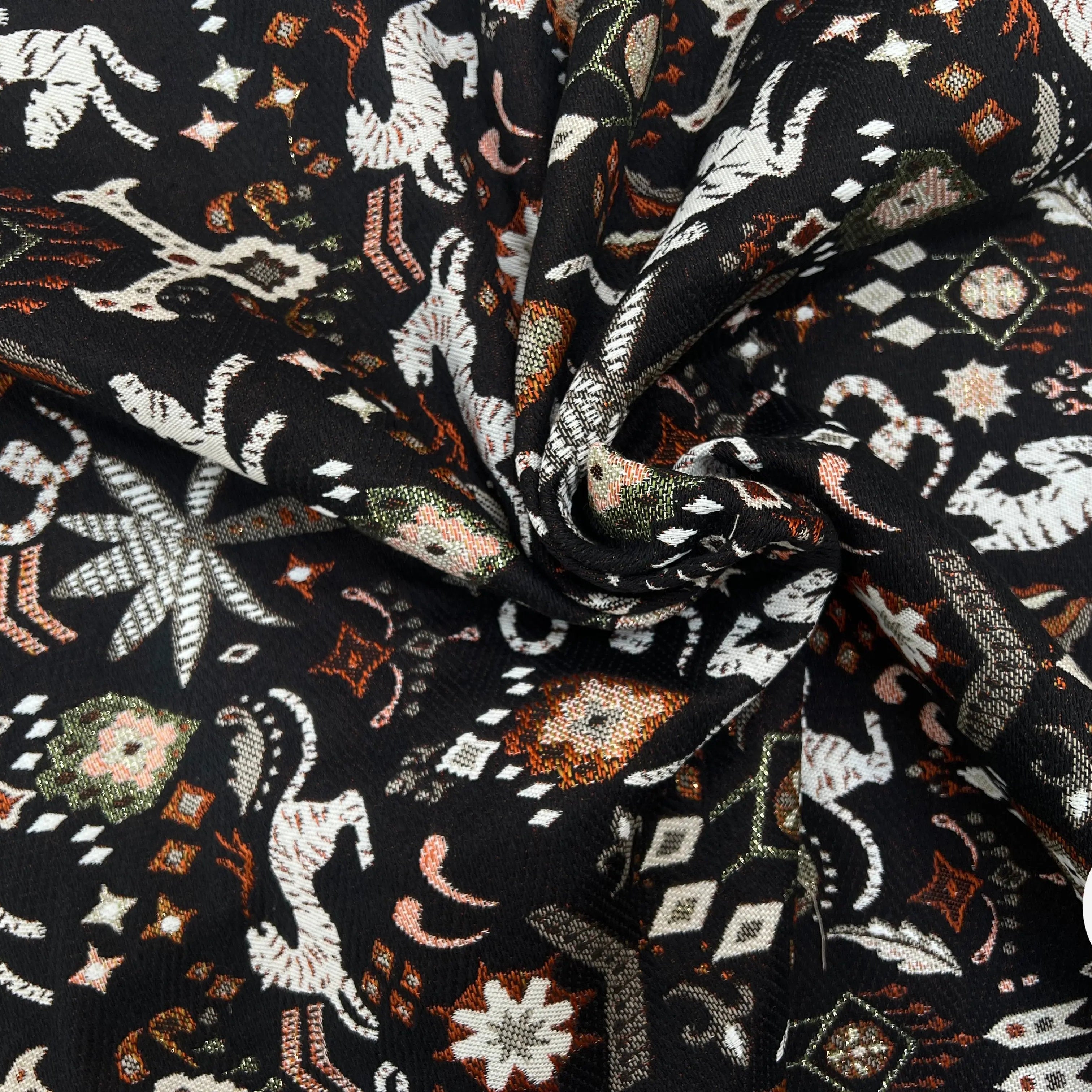 JACQUARD TISSÉ TEINT TIBET ALLOVER NOIR ORANGE - My Little Coupon