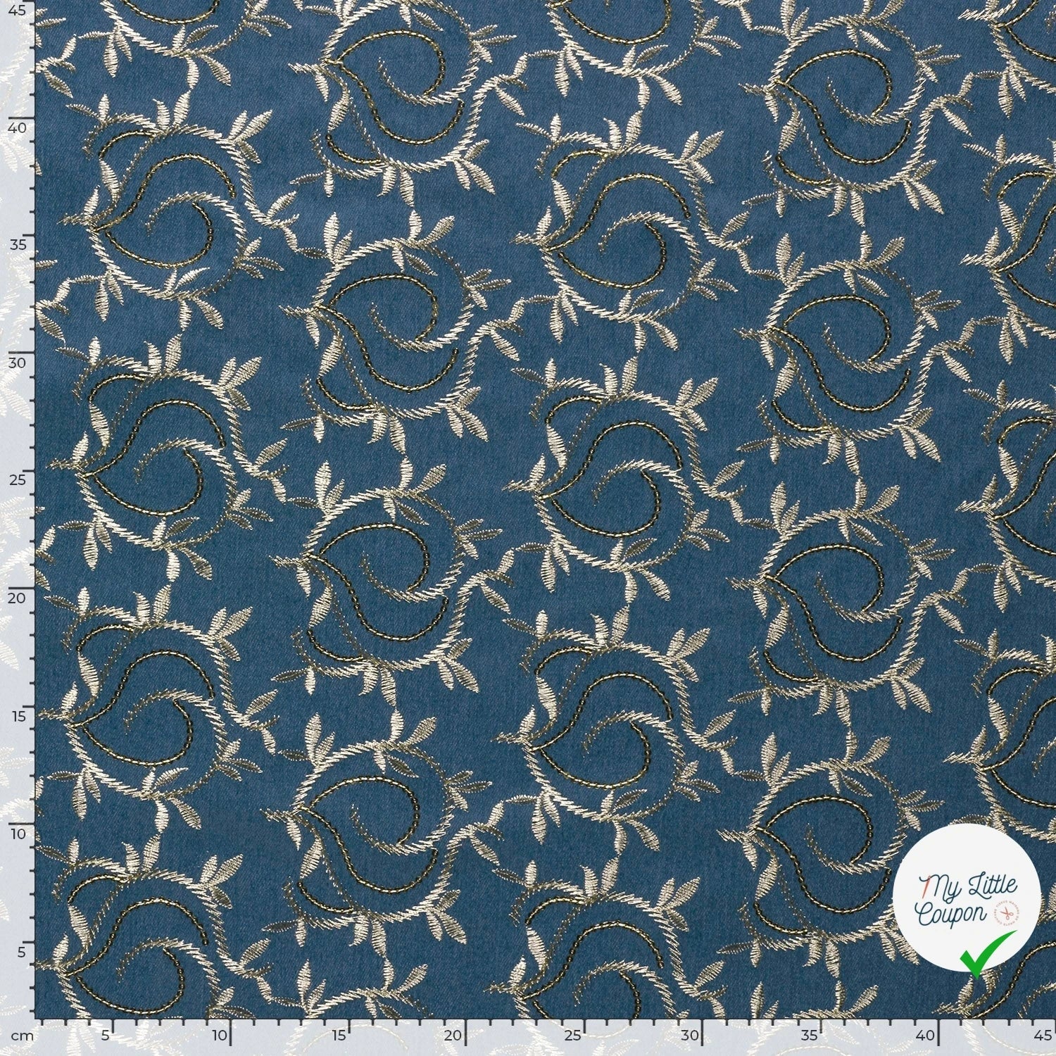 JEAN BRODÉ FEUILLES INDIGO 70% COTON - My Little Coupon