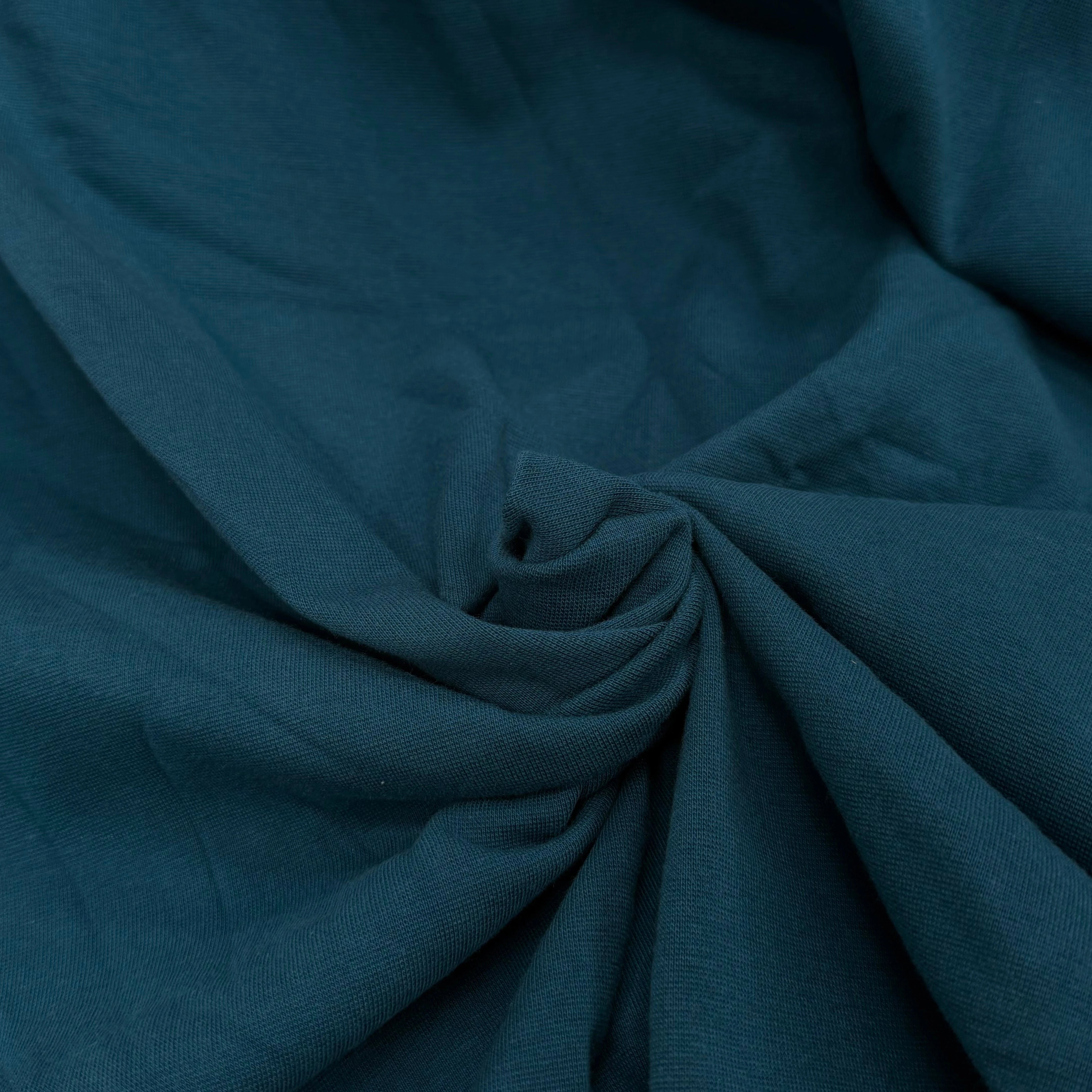 JERSEY COTON 2% ÉLASTHANNE TUBULAIRE 70CM CÔTE 1X1 BLEU CANARD - My Little Coupon