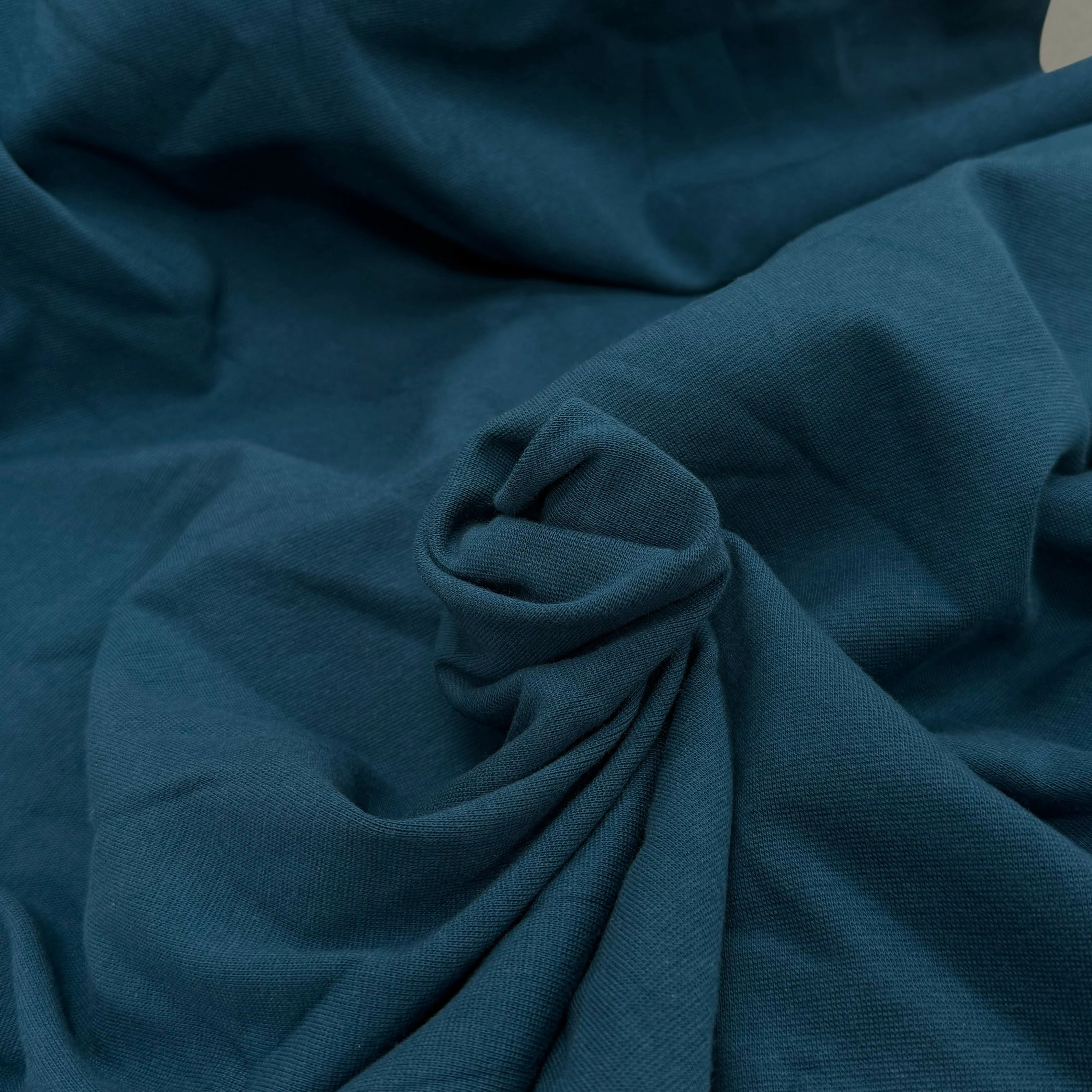 JERSEY COTON 2% ÉLASTHANNE TUBULAIRE 70CM CÔTE 1X1 BLEU CANARD - My Little Coupon