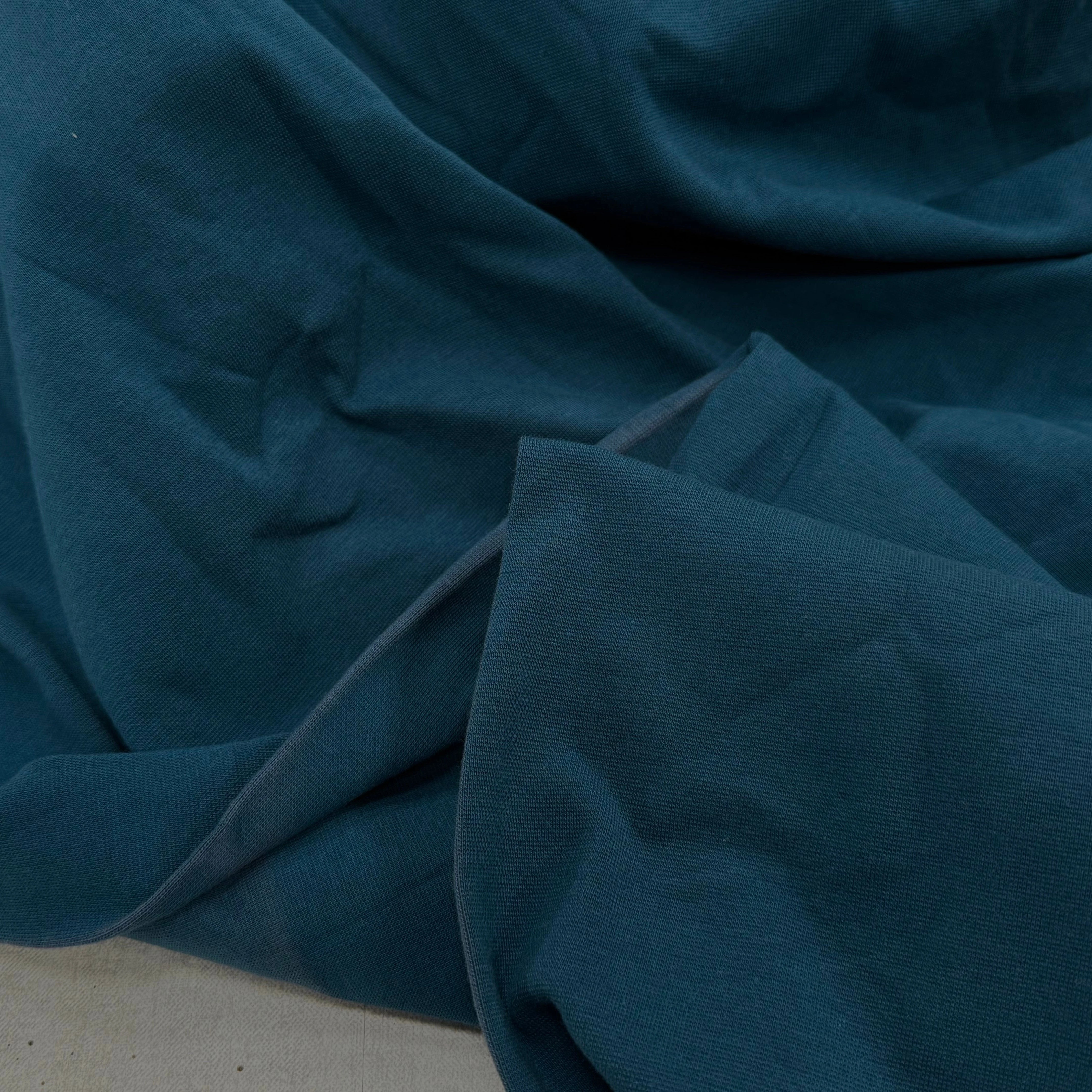 JERSEY COTON 2% ÉLASTHANNE TUBULAIRE 70CM CÔTE 1X1 BLEU CANARD - My Little Coupon