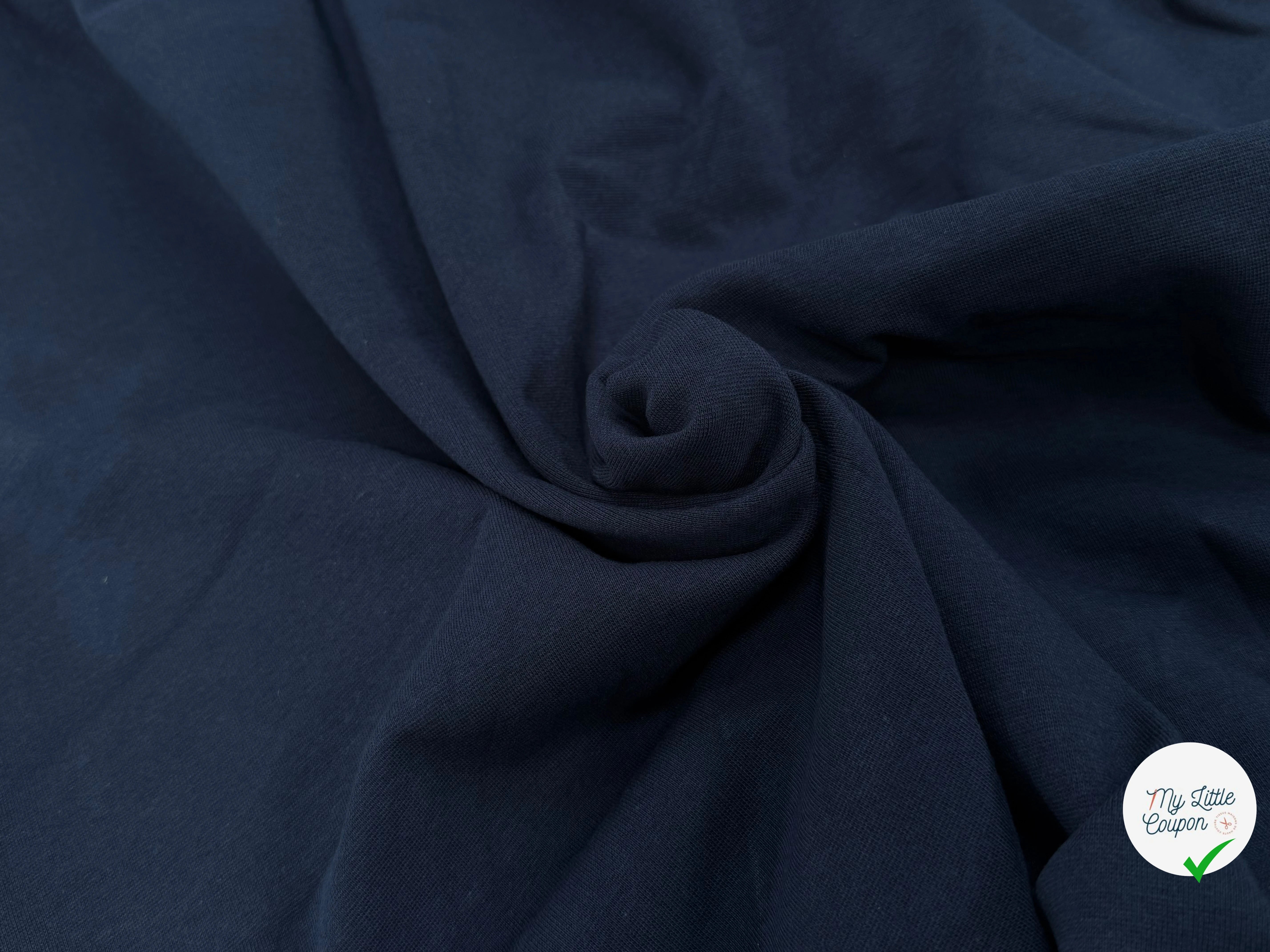 JERSEY COTON 2% ÉLASTHANNE TUBULAIRE 70CM CÔTE 1X1 BLEU ESSENTIEL - My Little Coupon