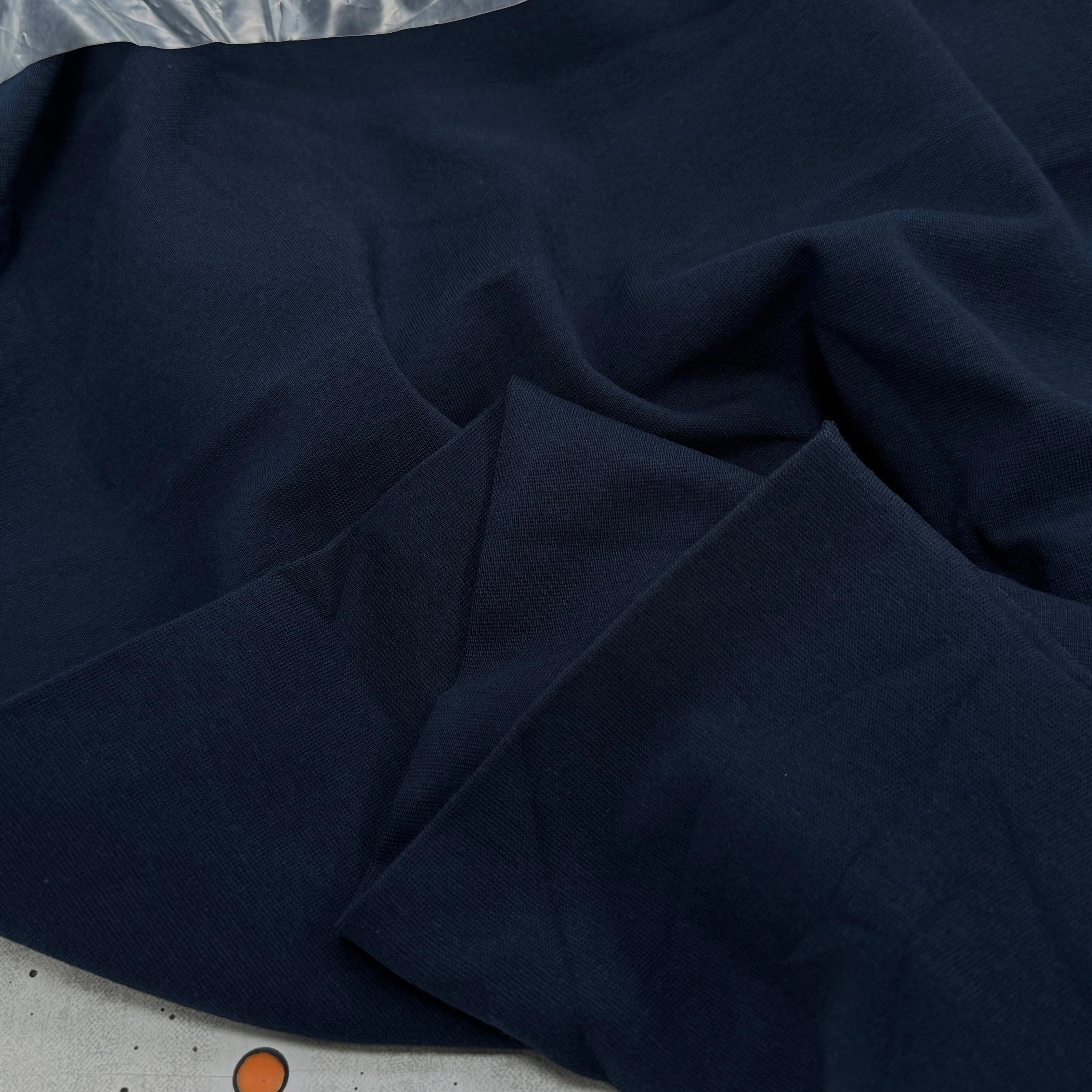 JERSEY COTON 2% ÉLASTHANNE TUBULAIRE 70CM CÔTE 1X1 BLEU ESSENTIEL - My Little Coupon