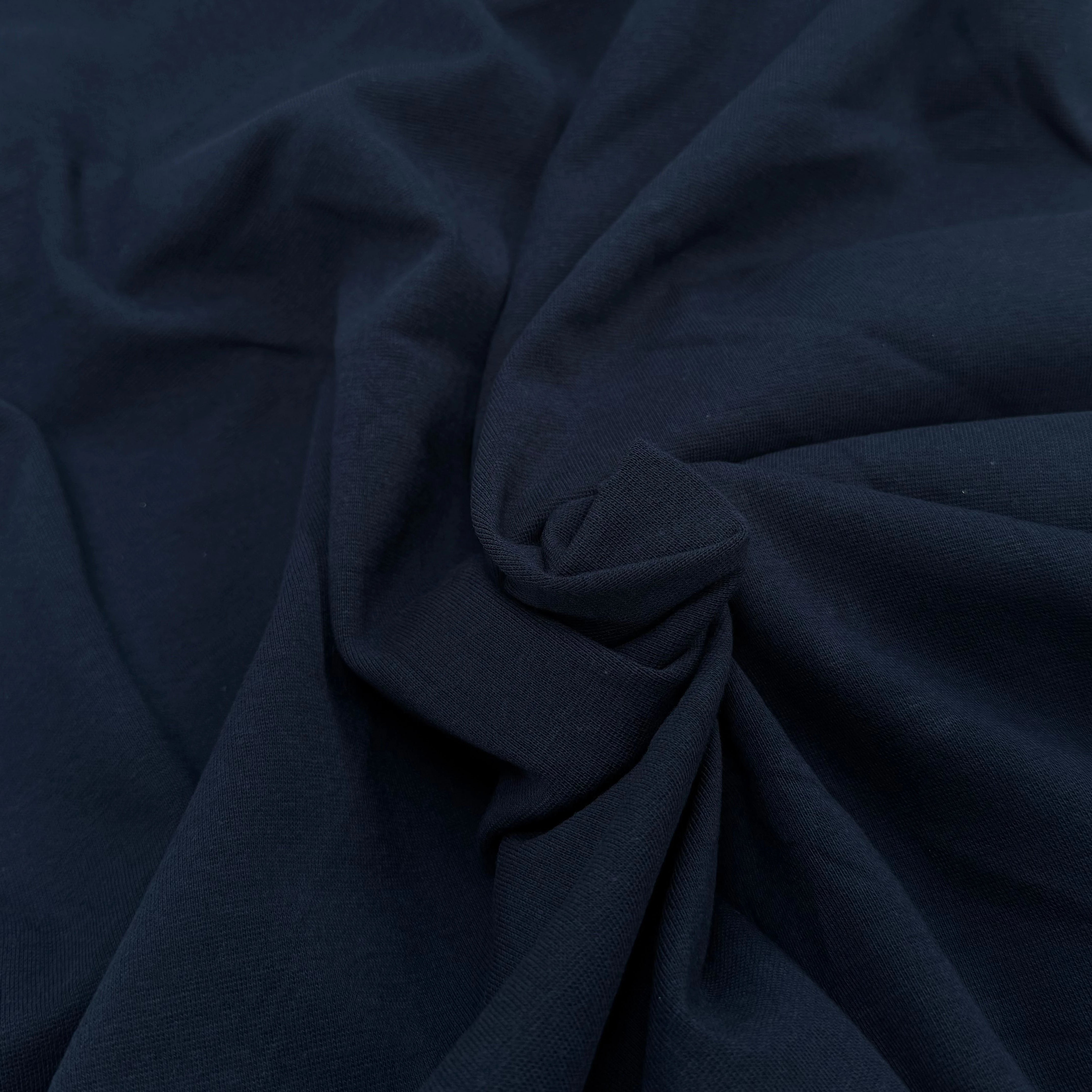 JERSEY COTON 2% ÉLASTHANNE TUBULAIRE 70CM CÔTE 1X1 BLEU ESSENTIEL - My Little Coupon